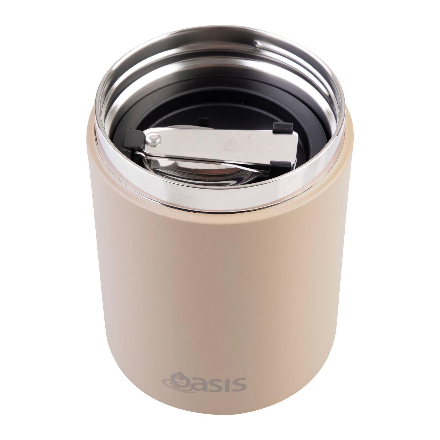 Oasis S/S Insulated Dual Compartment Food Jar W Handle And Spoon 480Ml - Latte