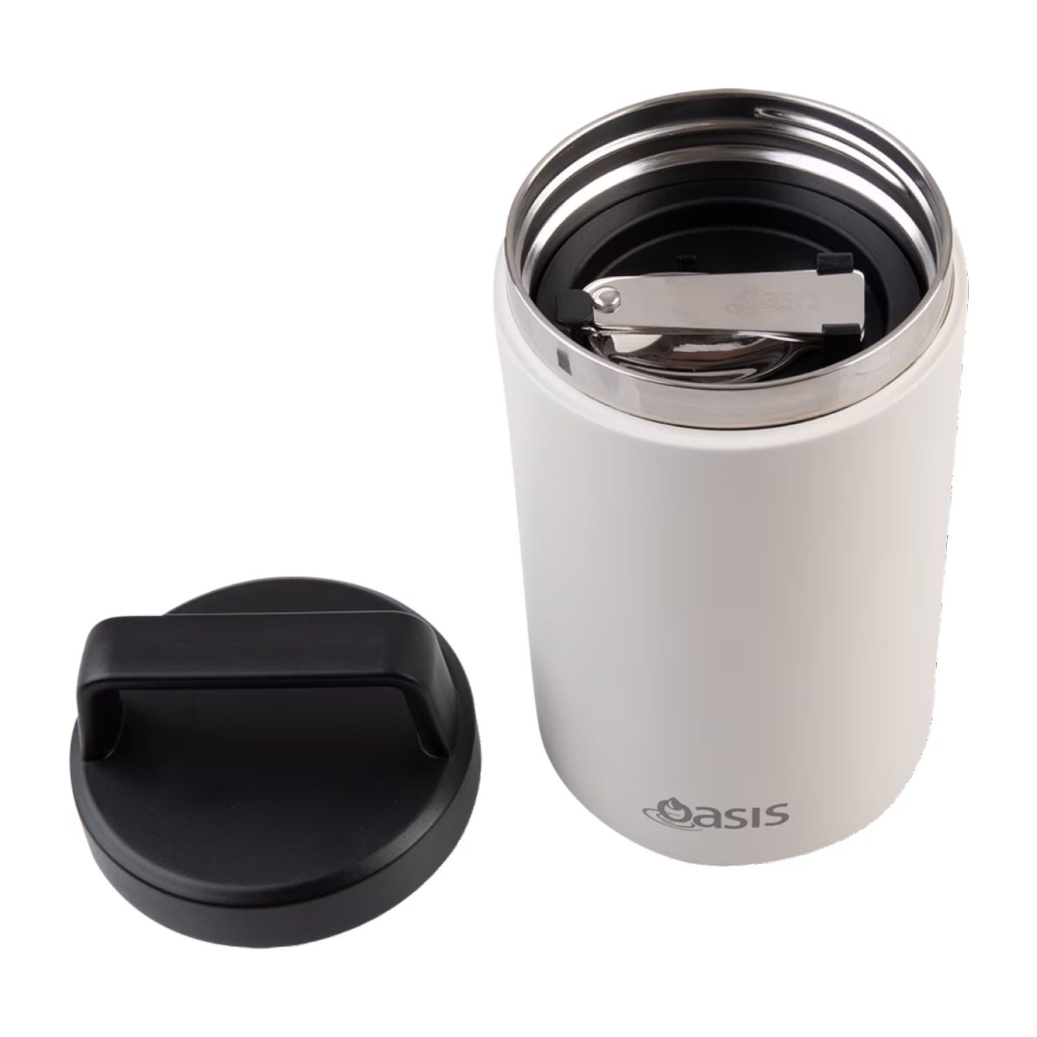 Oasis S/S Insulated Dual Compartment Food Jar W Handle And Spoon 700ML - Alabaster
