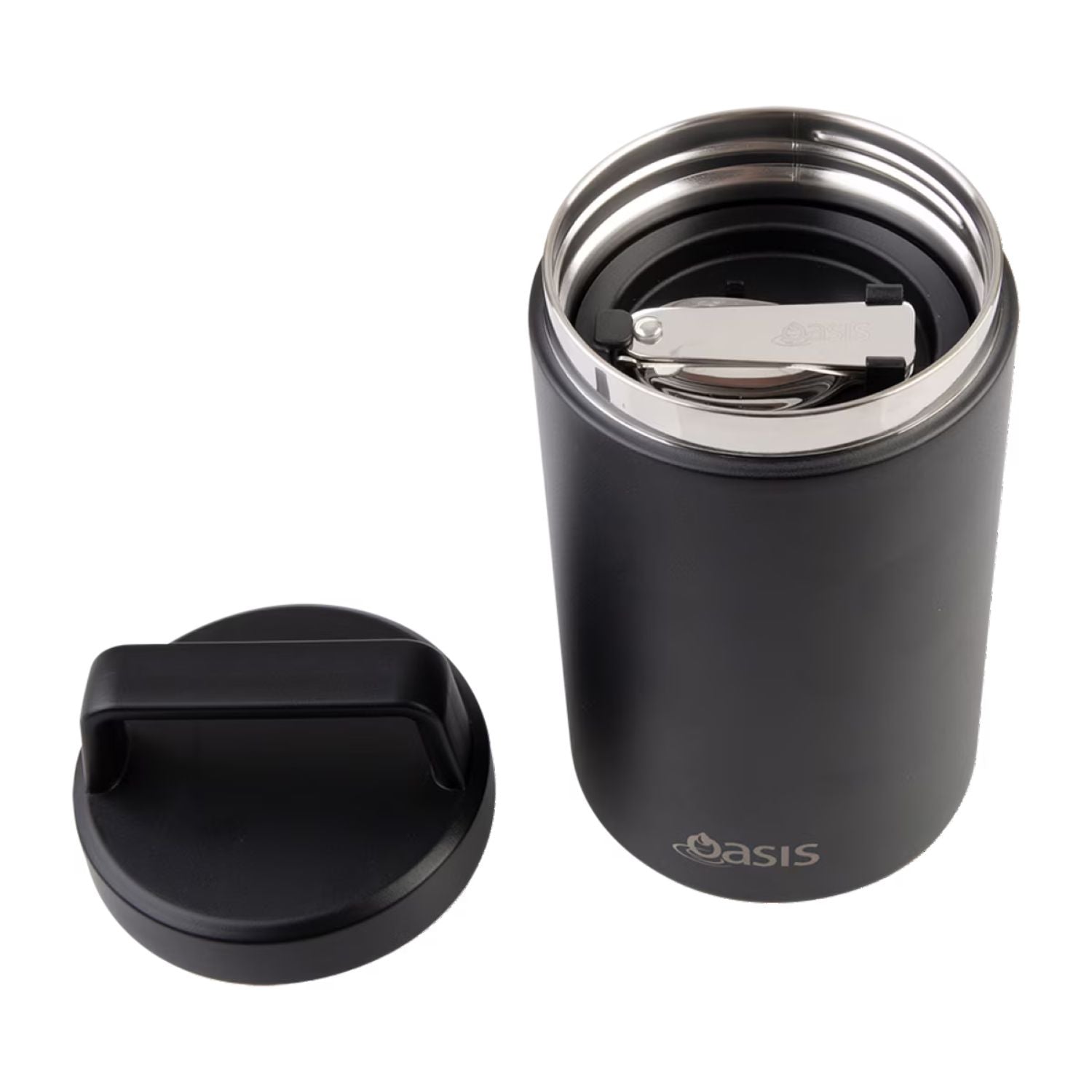 Oasis S/S Insulated Dual Compartment Food Jar W Handle And Spoon 700ML - Black