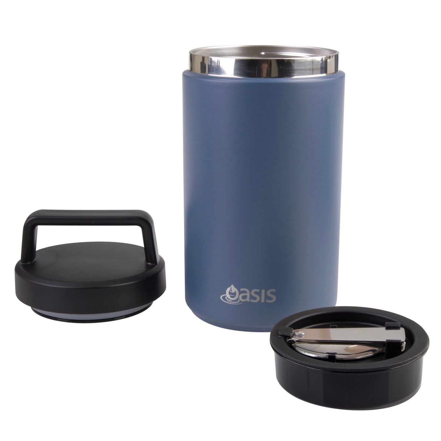 Oasis S/S Insulated Dual Compartment Food Jar W Handle And Spoon 700Ml - Indigo