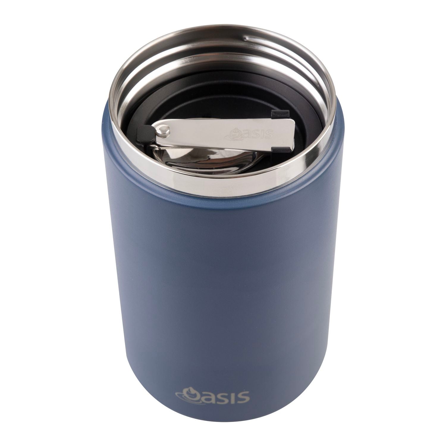 Oasis S/S Insulated Dual Compartment Food Jar W Handle And Spoon 700Ml - Indigo