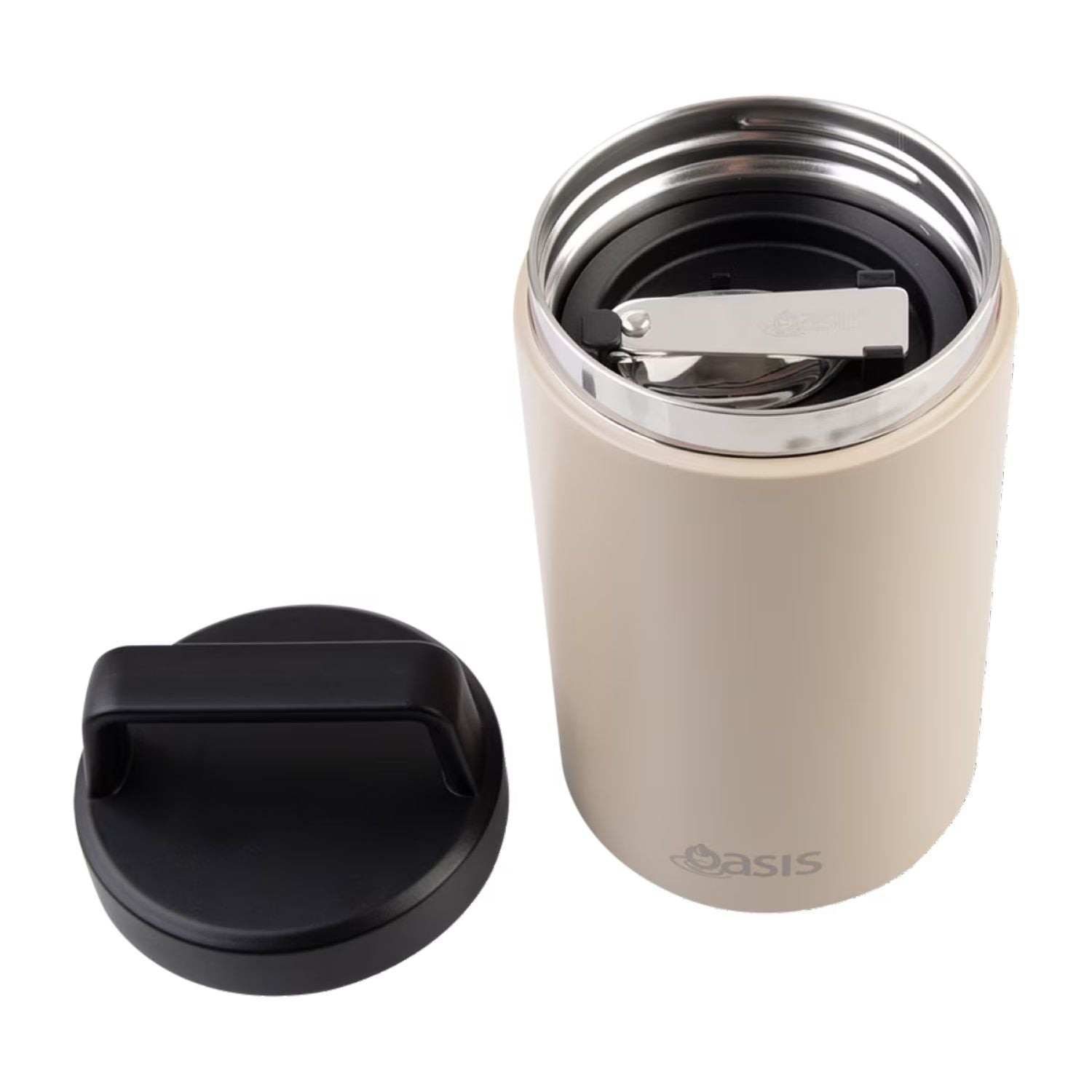Oasis S/S Insulated Dual Compartment Food Jar W Handle And Spoon 700ML - Latte