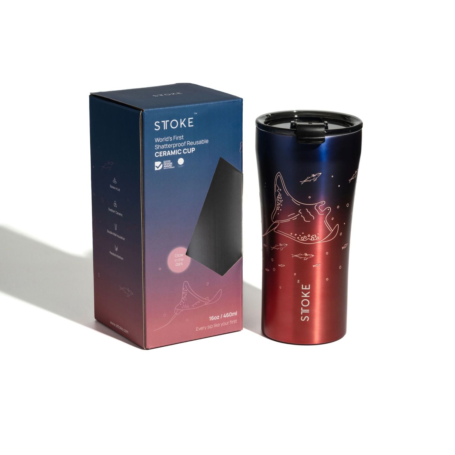 STTOKE Limited Edition Leakproof Ocean Series Insulated Cup 16oz - Manta Ray