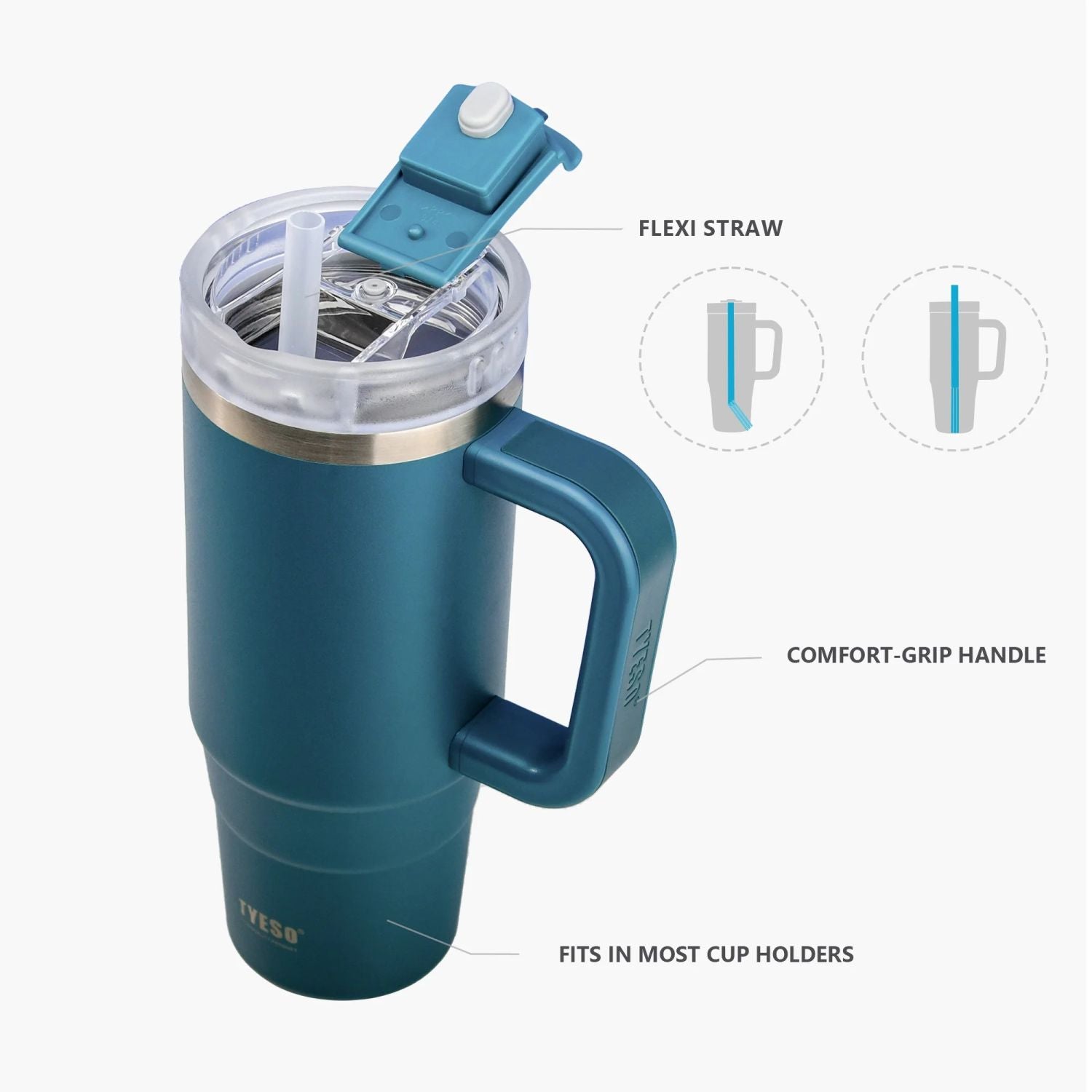 Tyeso Aura Leakproof 2 In 1 Sip & Straw Lid S/S Vacuum Tumbler 1200ml - Dark Blue