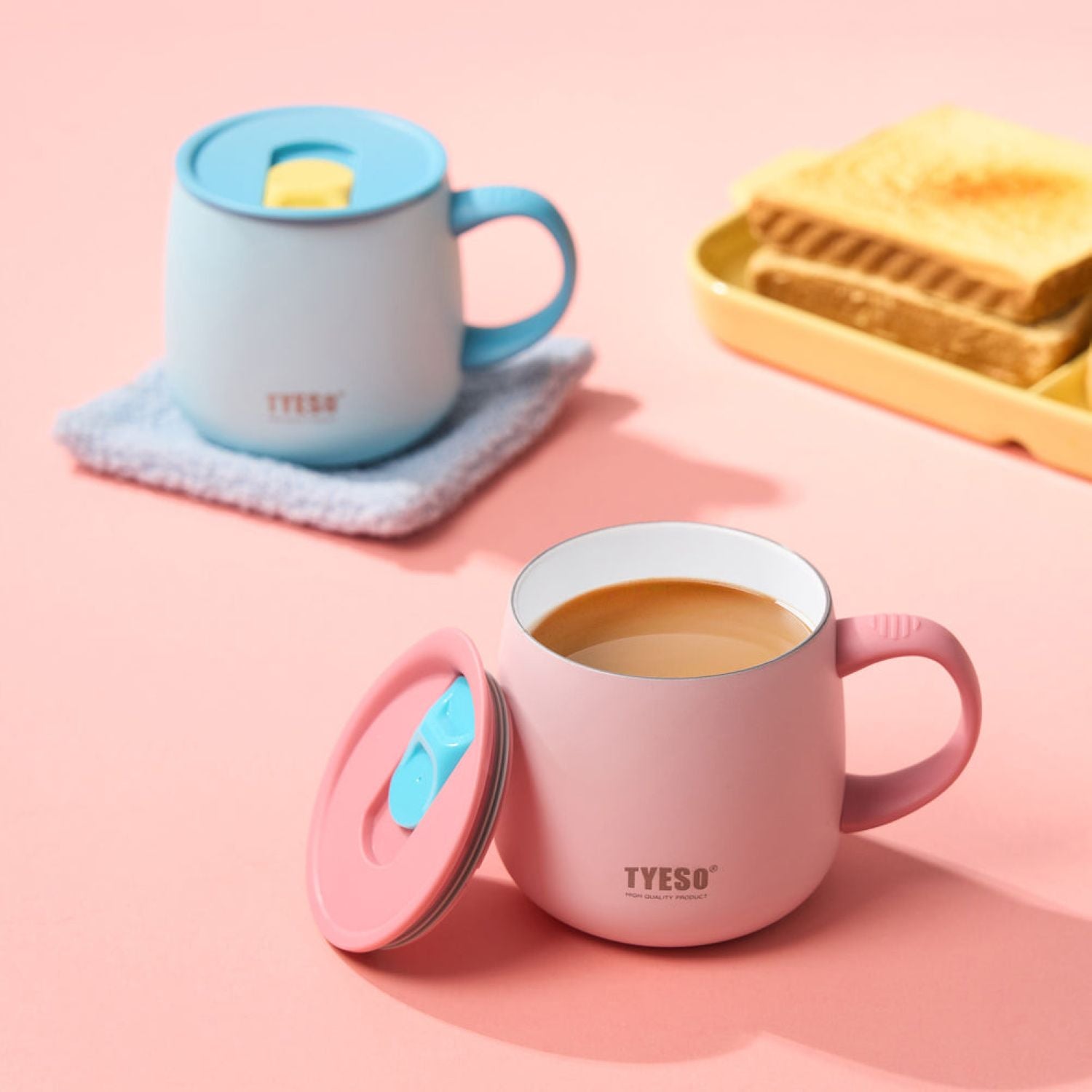 Tyeso Palette Ceramic Slider Lid S/S Vacuum Insulated Table Mug 355ML - Pink