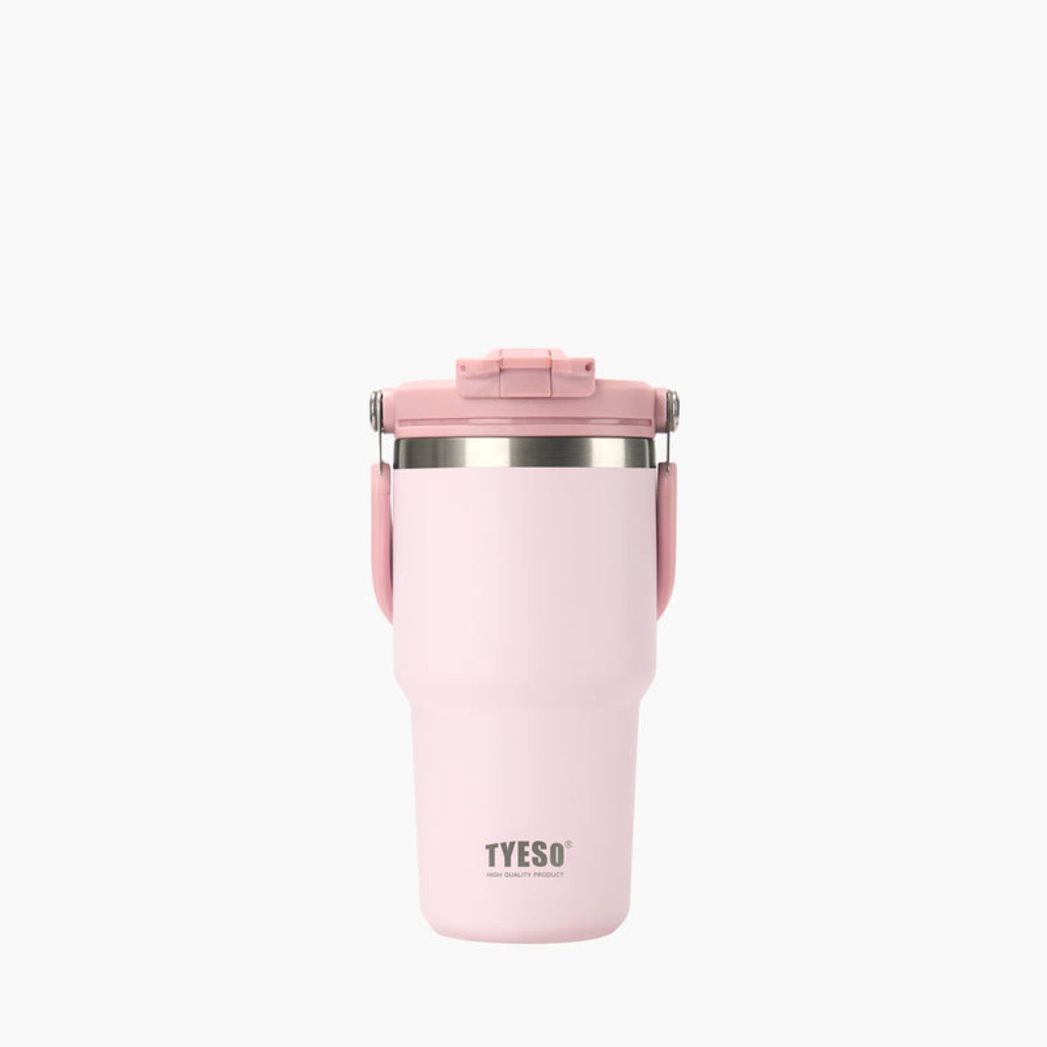 Tyeso Roam 2.0 Leakproof 2 In 1 Sip & Straw Lid S/S Vacuum Insulated Tumbler With Handle 600ML - Pink