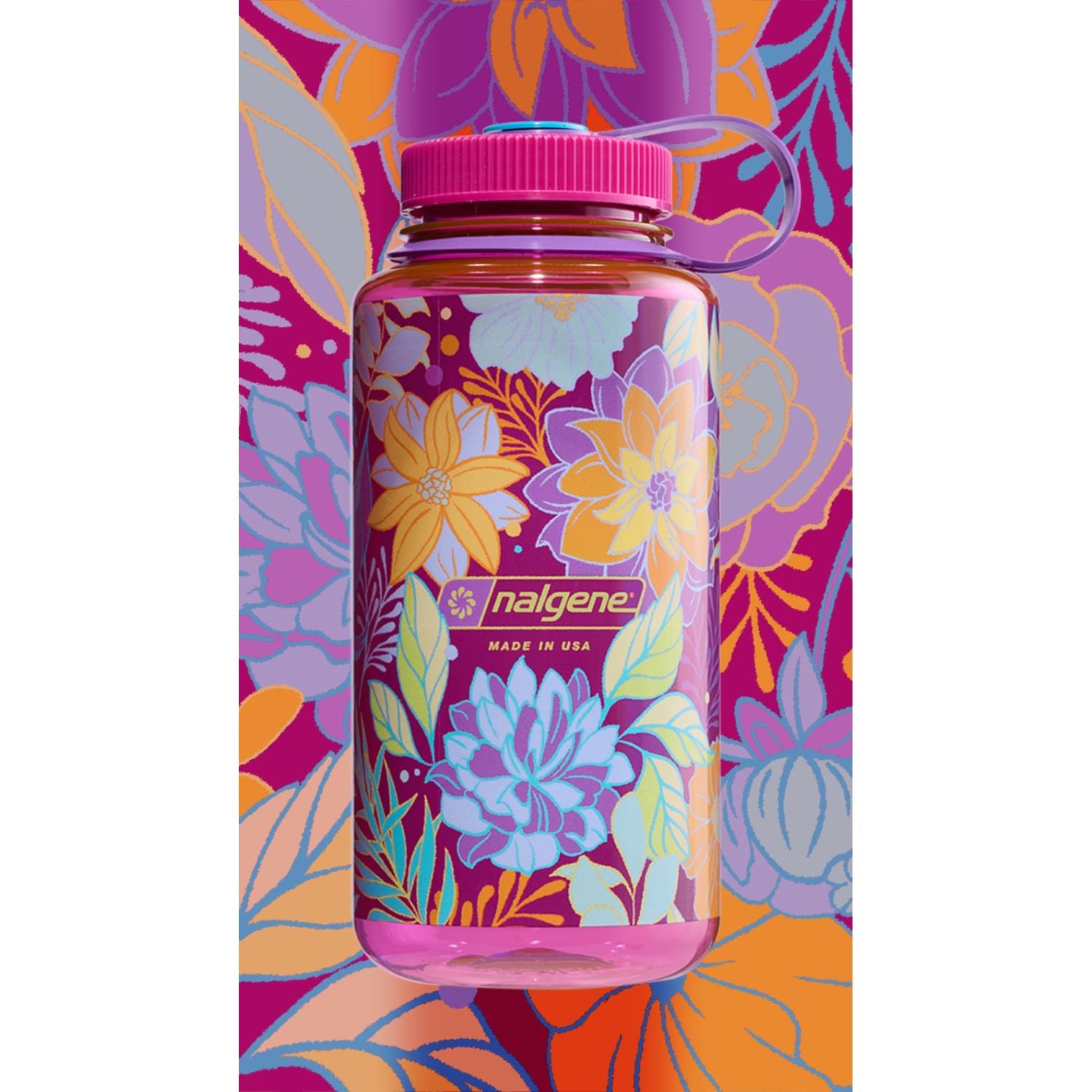 Nalgene 32Oz Wide Mouth Bottle Magenta With Botanical Florals
