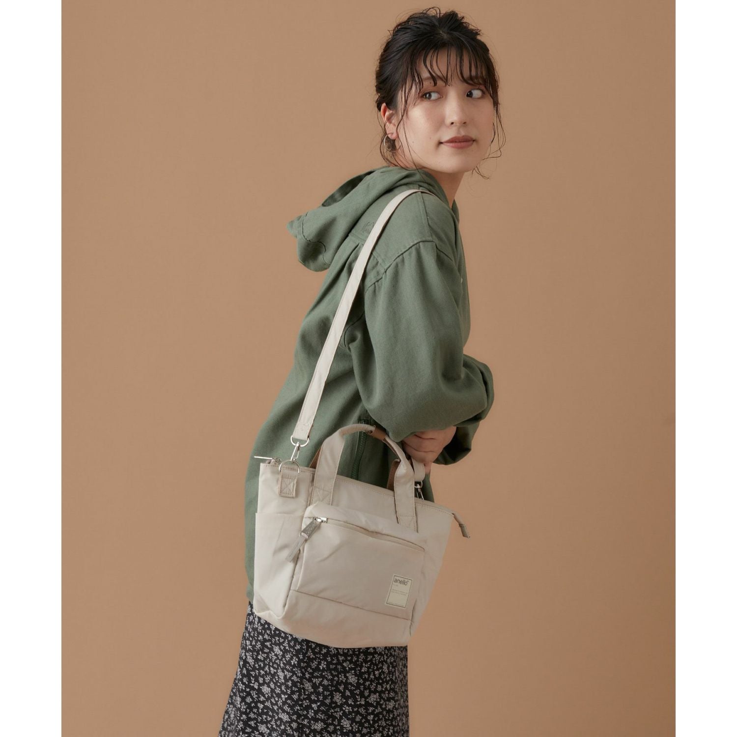 Anello Circle 2Way Mini Tote Bag (Light Beige)