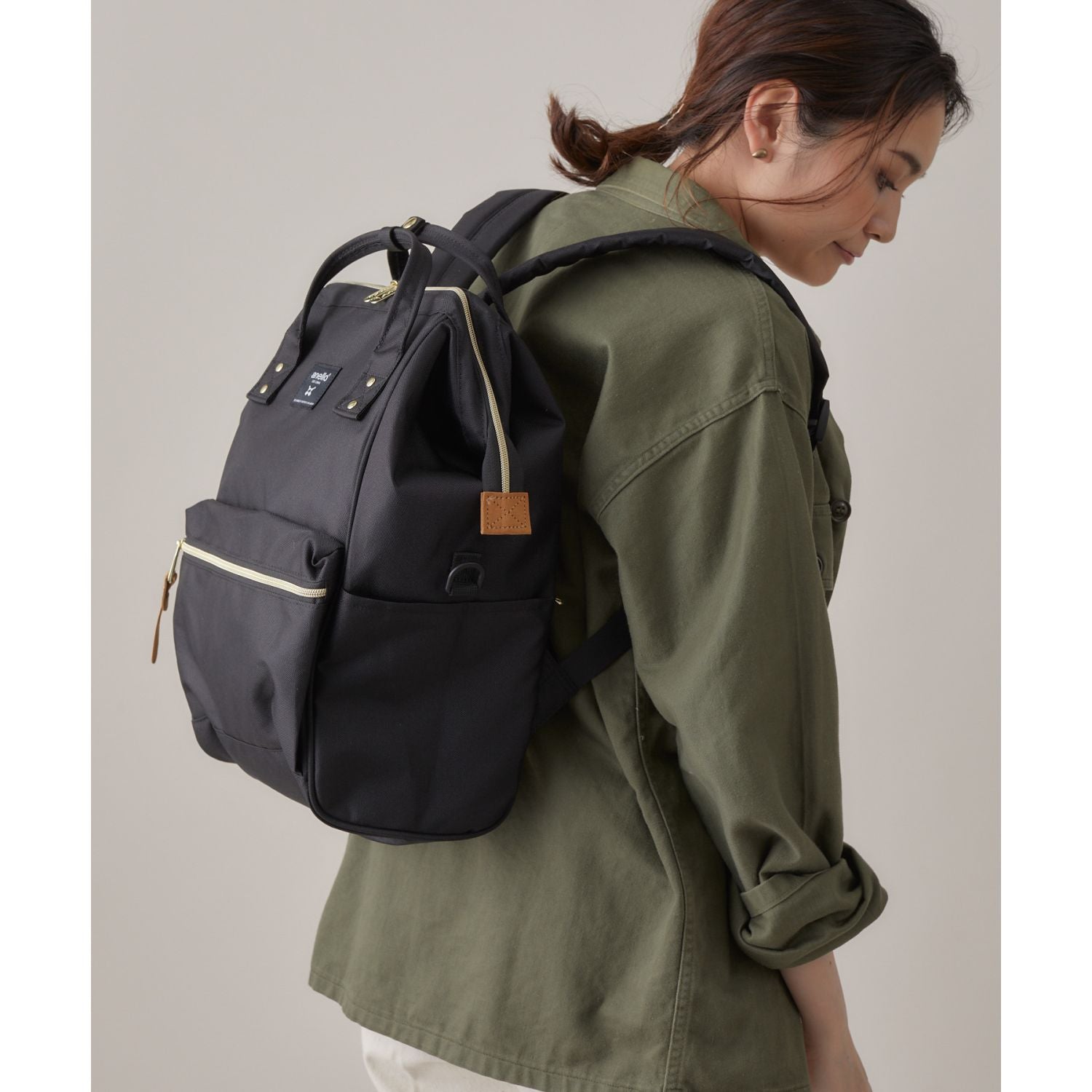 Anello Cross Bottle Kuchigane Backpack R (Black)