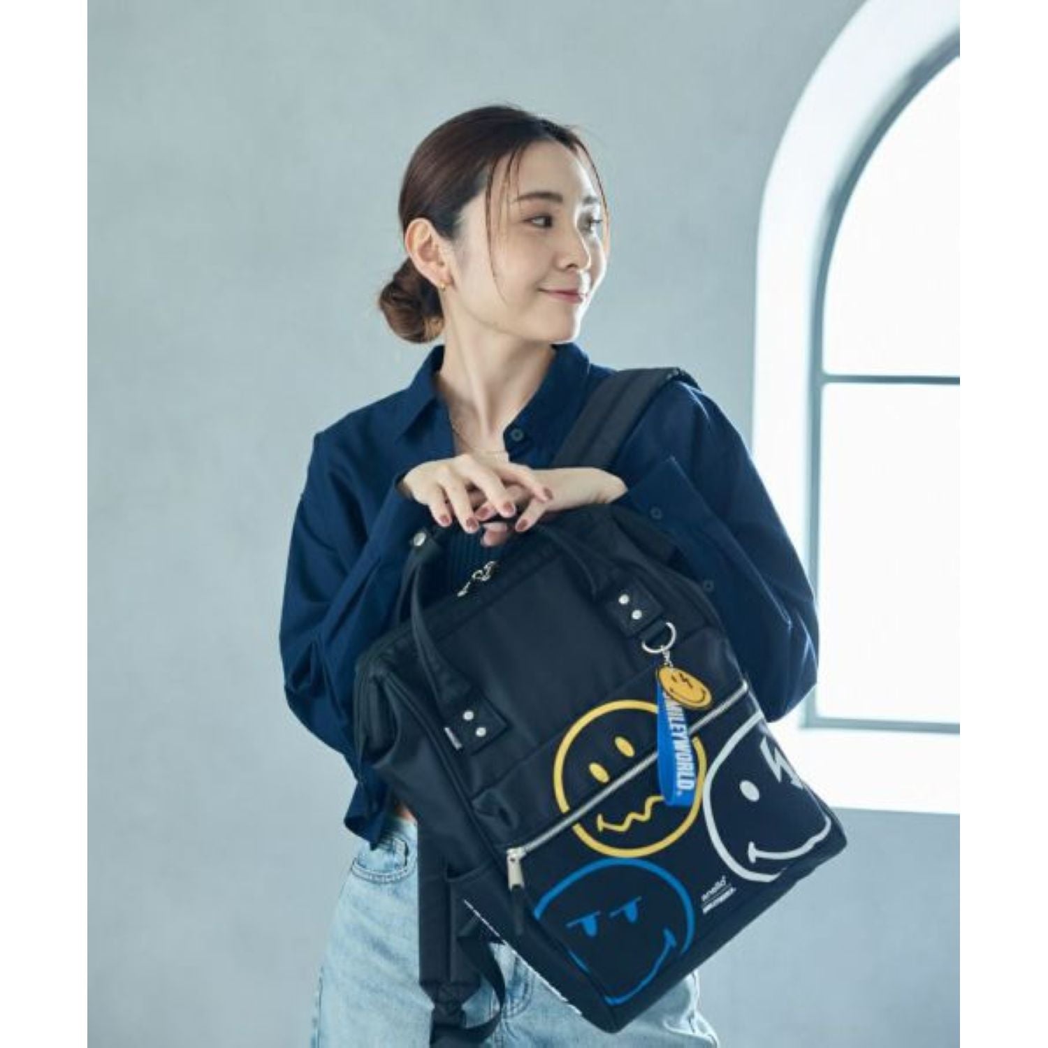 Anello SmileyWorld Charm Kuchigane Backpack Slim R (Black)