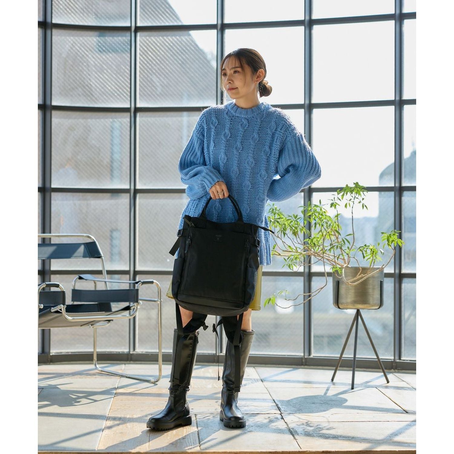 Anello Solid 2Way Tote Backpack (Black)