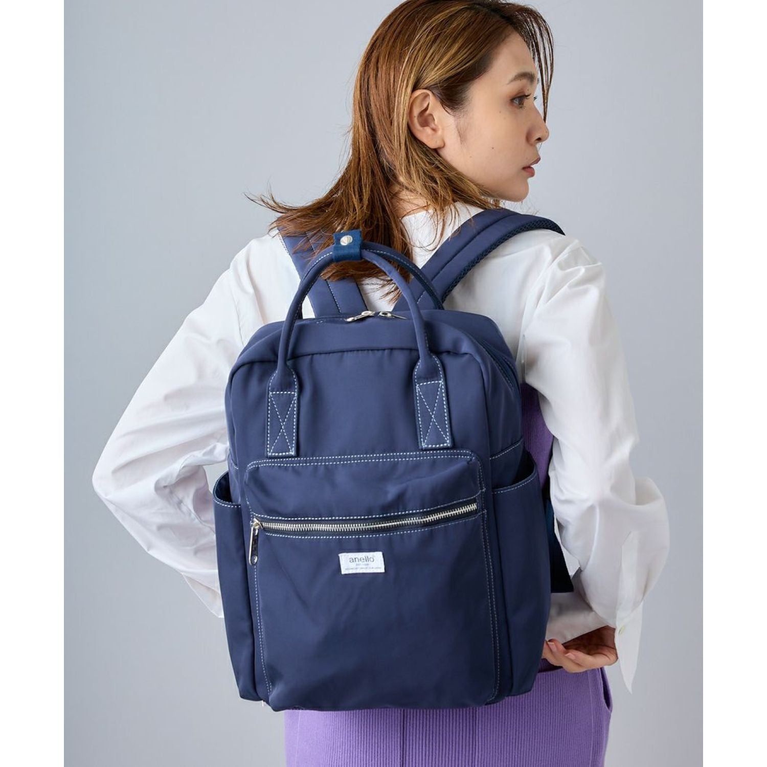 Anello Town Squared Backpack (Blue Grey)