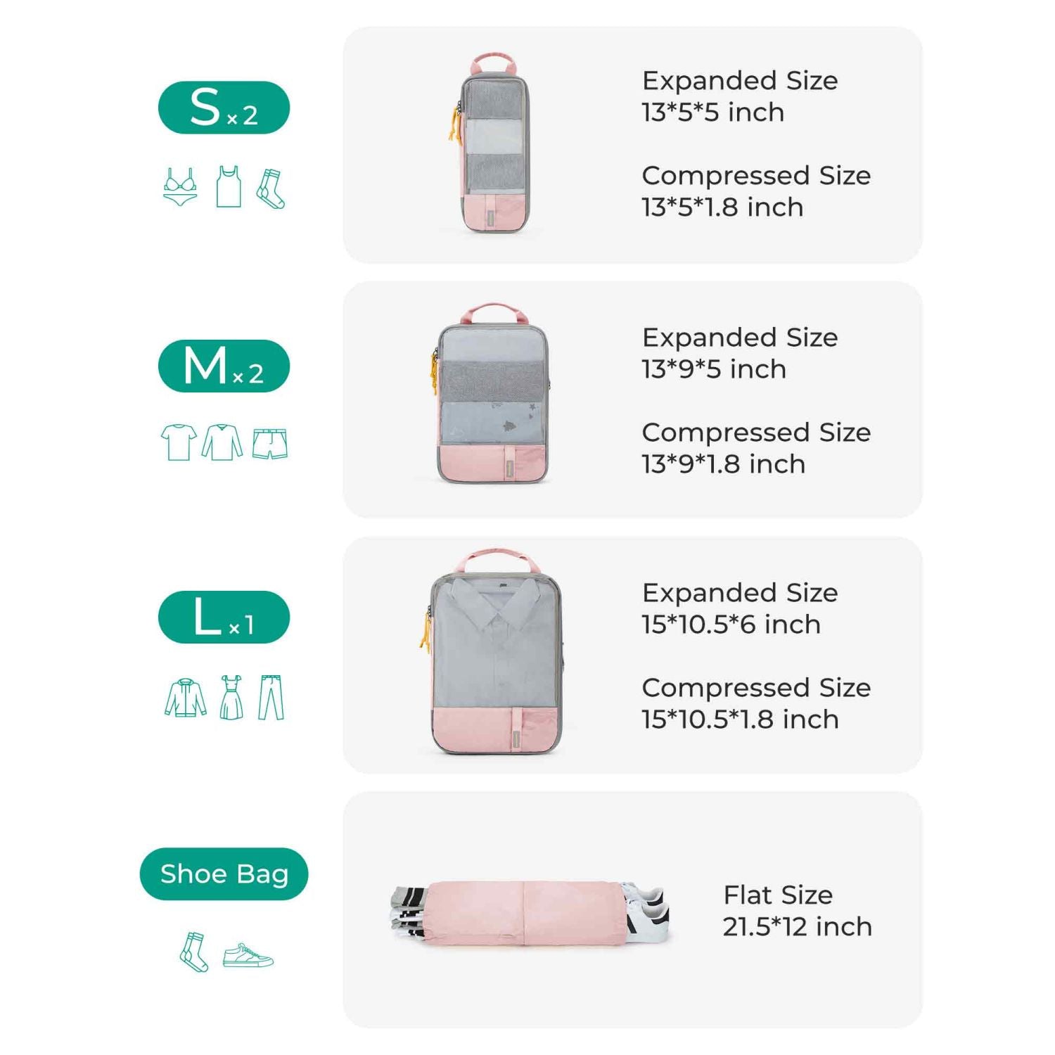 Bagsmart 6-In-1 Compression Packing Cubes (Brier Rose)