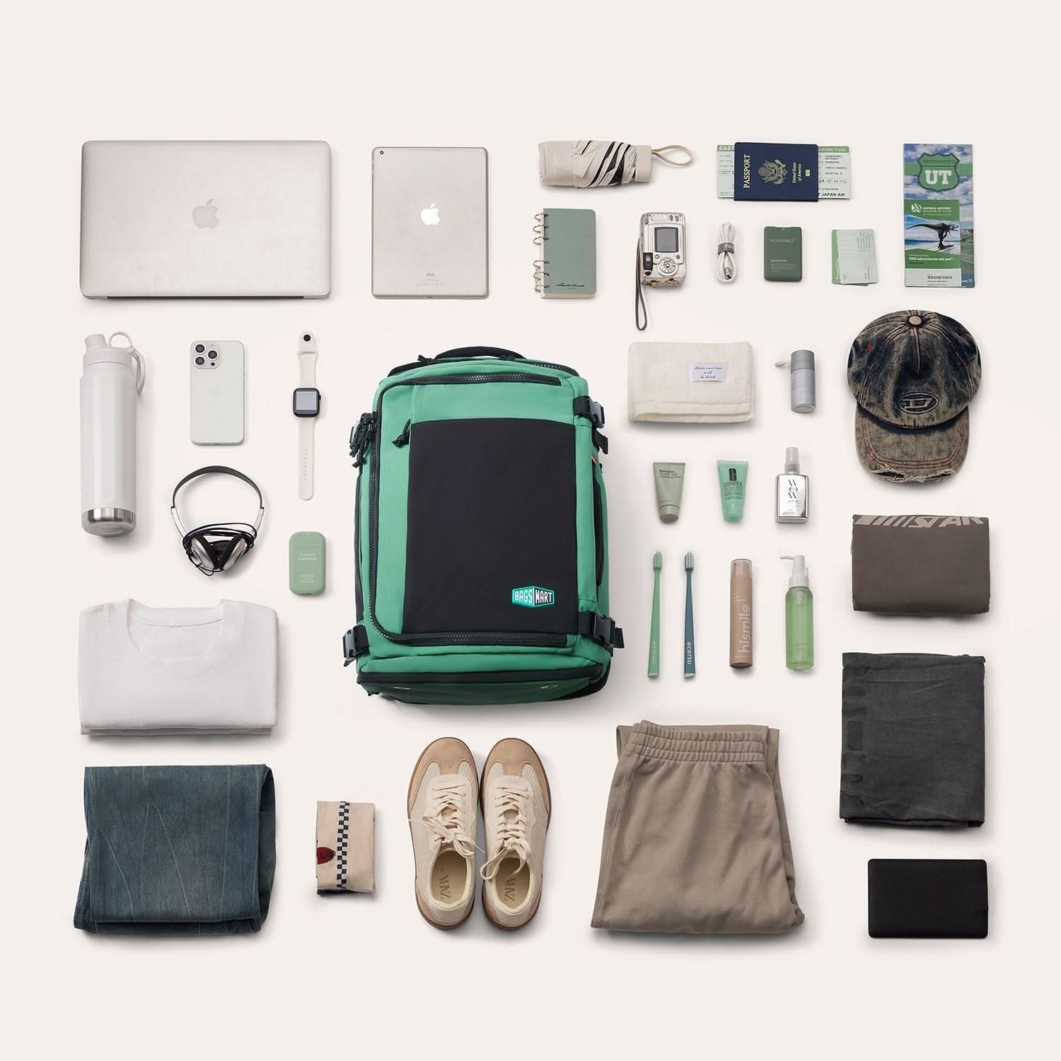 Bagsmart Blast Quick Access Carry On Expandable Travel Backpack (Green)