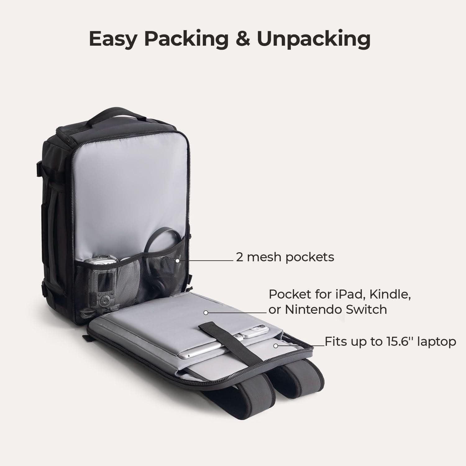 Bagsmart Blast Quick Access Carry On Travel Backpack Extended 38L (Black)