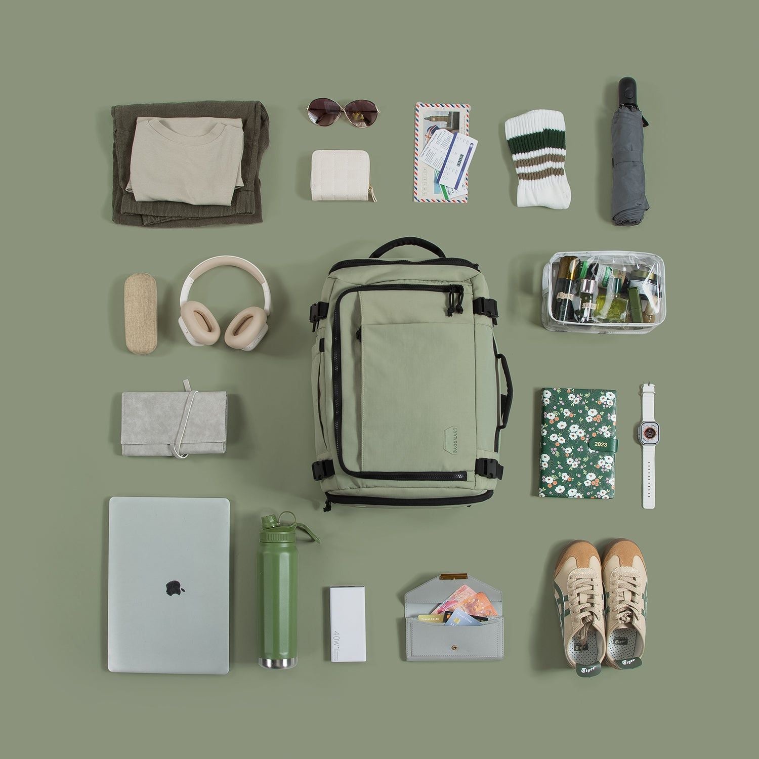 Bagsmart Blast Quick Access Carry On Travel Backpack Extended 38L (Mossy)