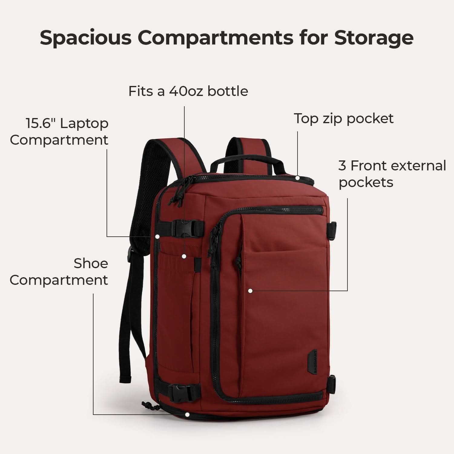 Bagsmart Blast Quick Access Carry On Travel Backpack Standard 28L (Brandy Snifter)