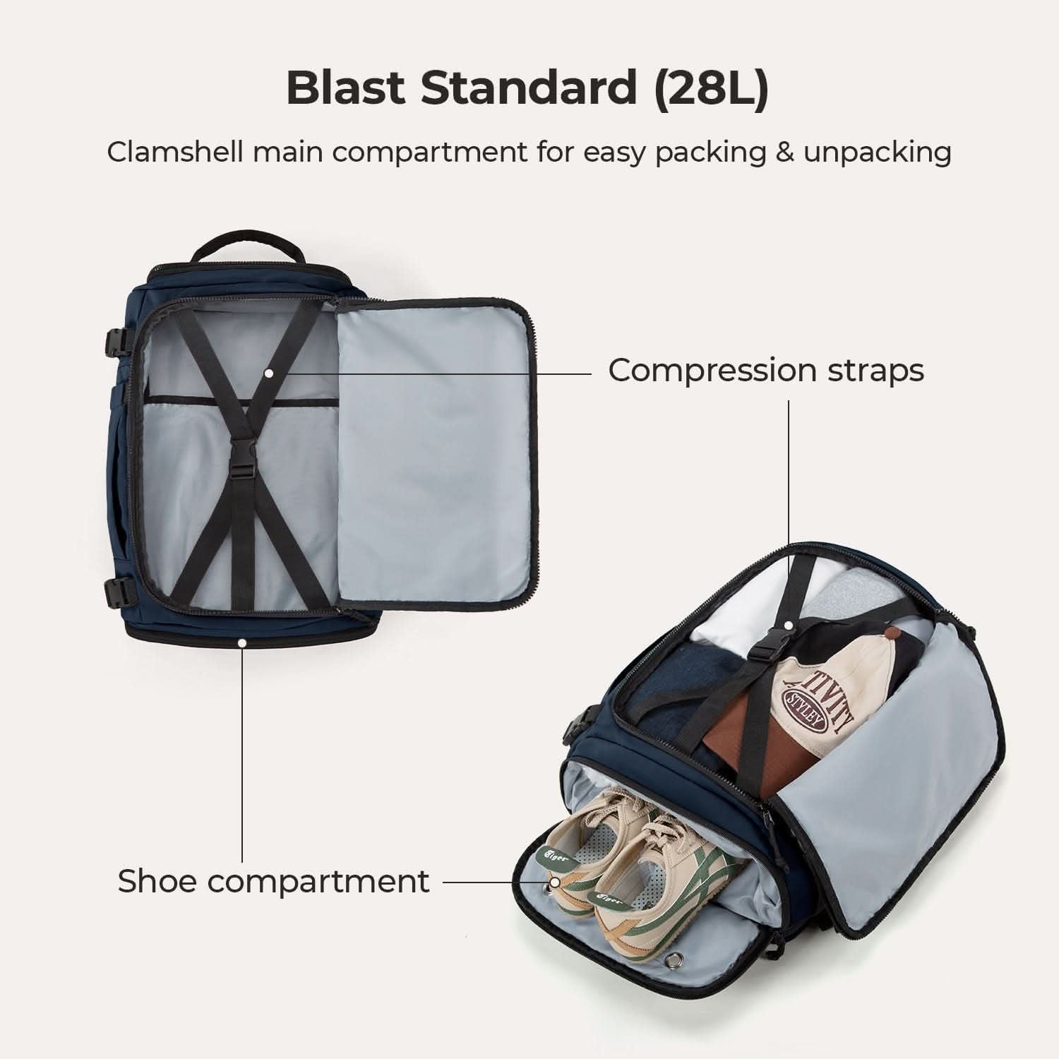 Bagsmart Blast Quick Access Carry On Travel Backpack Standard 28L (Dark Blue)