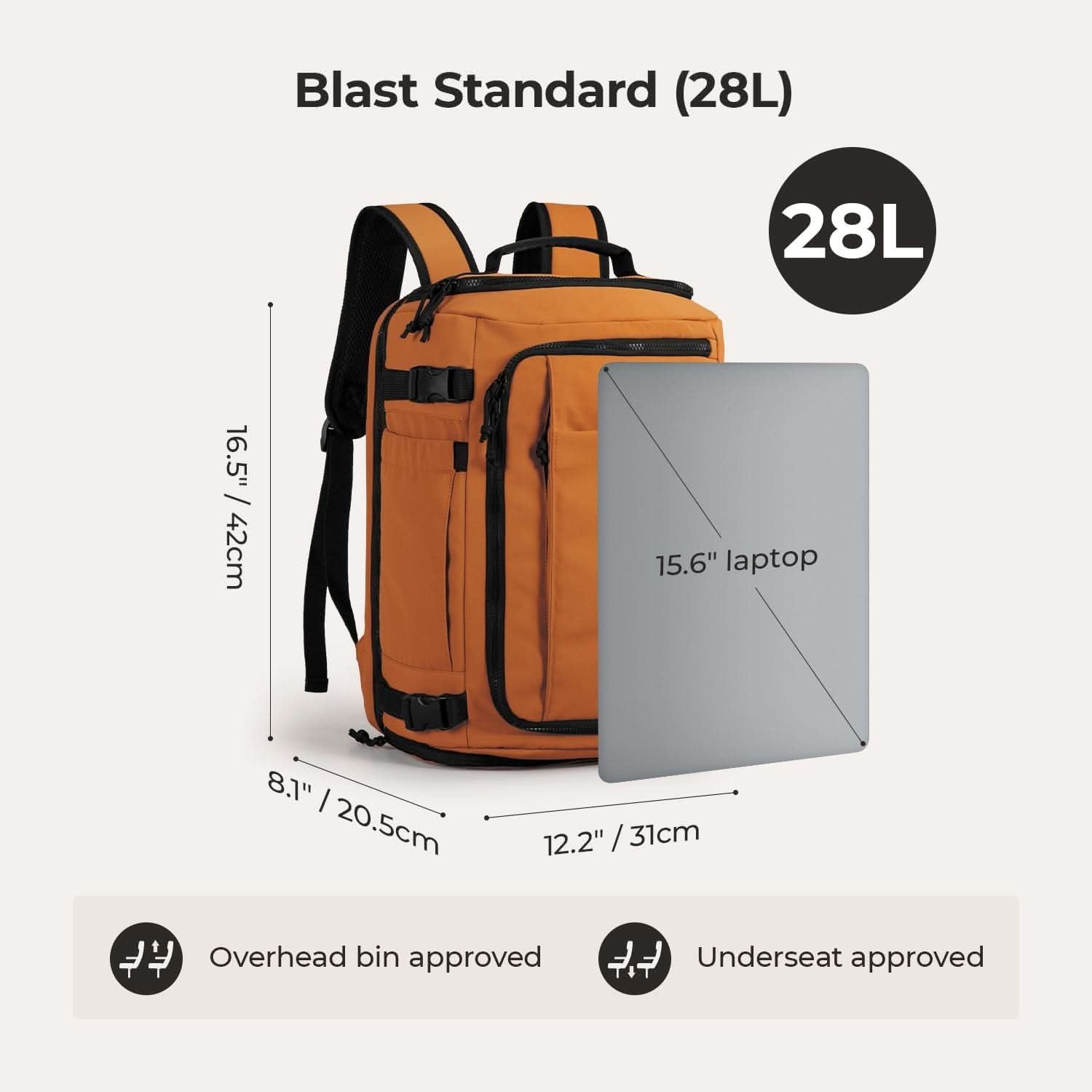 Bagsmart Blast Quick Access Carry On Travel Backpack Standard 28L (Orange)