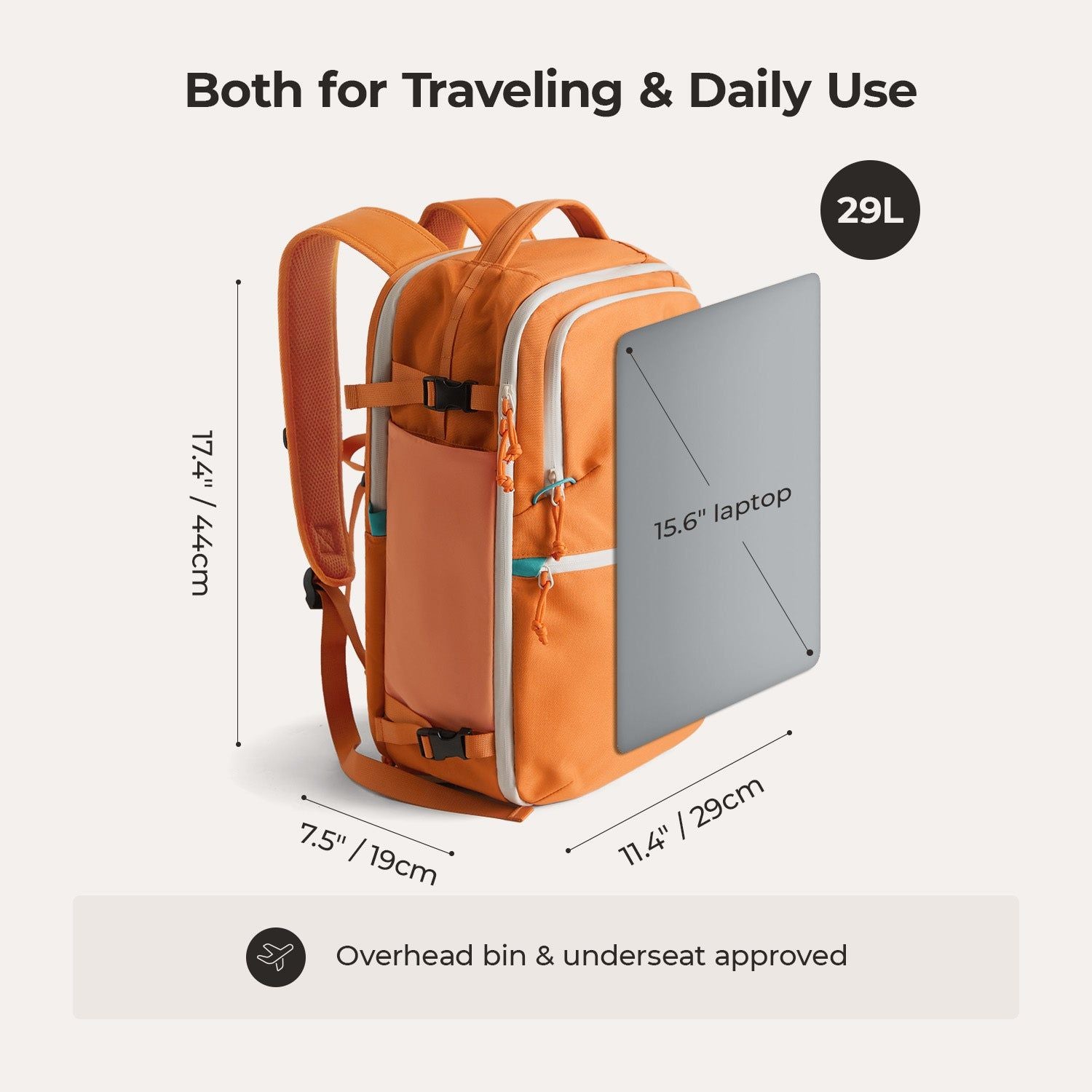 Bagsmart Faro Carry On Travel Backpack Set 29L (Orange)