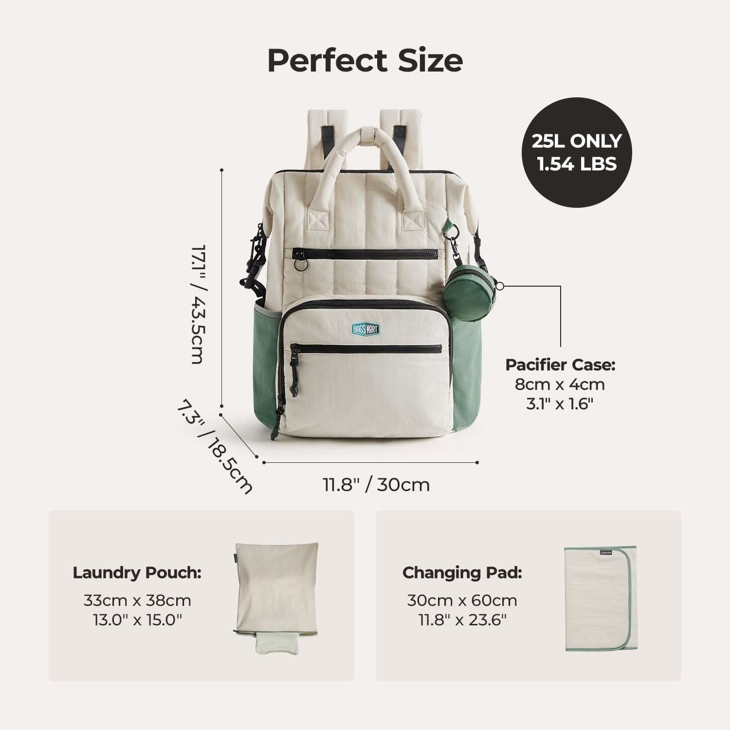 Bagsmart Walker Featherlight Travel Diaper Backpack 25L (Celadon)