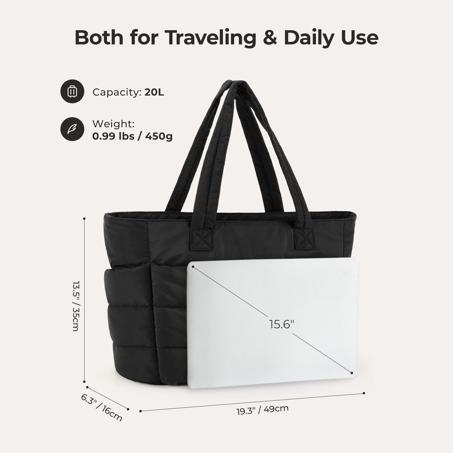 Bagsmart Zora Puffy Tote 20L (Black)