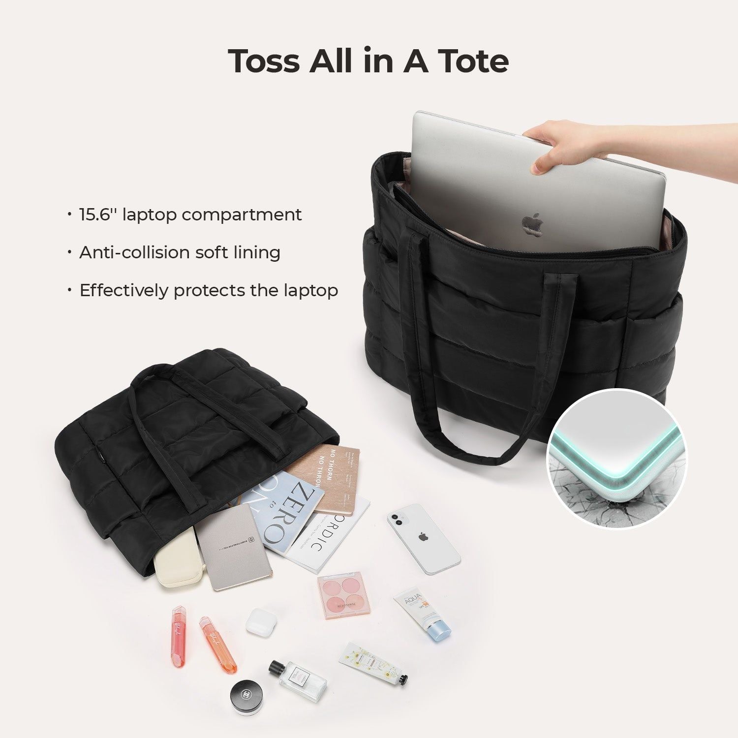 Bagsmart Zora Puffy Tote 20L (Black)