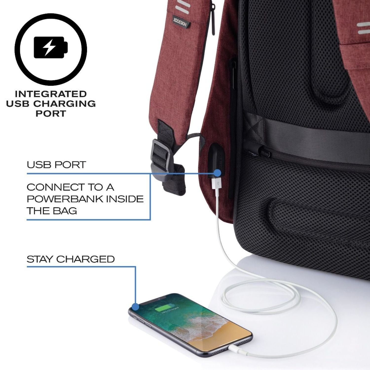 Bobby Hero Regular Anti-Theft Backpack - Red