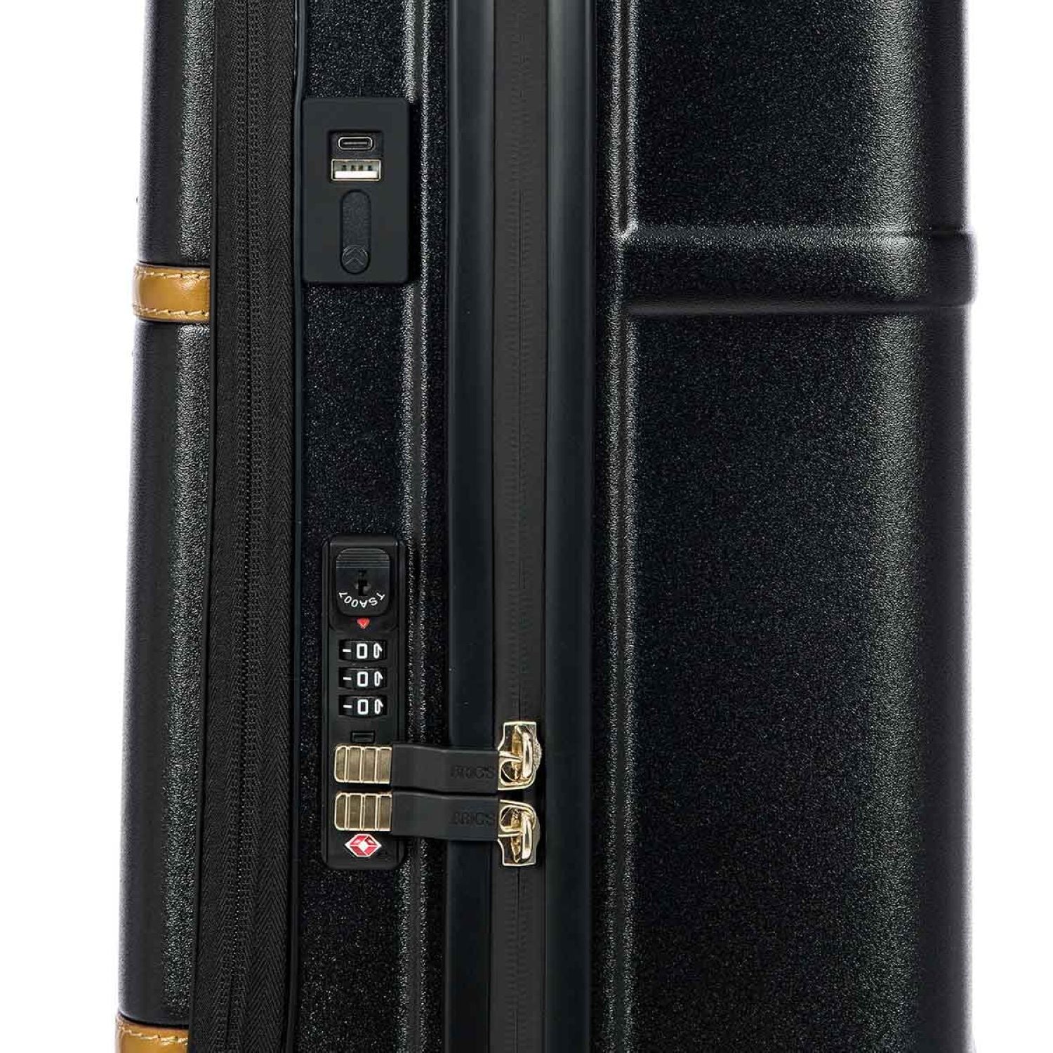 BRIC'S Bellagio 2 21" Carry-On Luggage With Front Access Opening Spinner And Pocket With USB (Black/Tobacco)