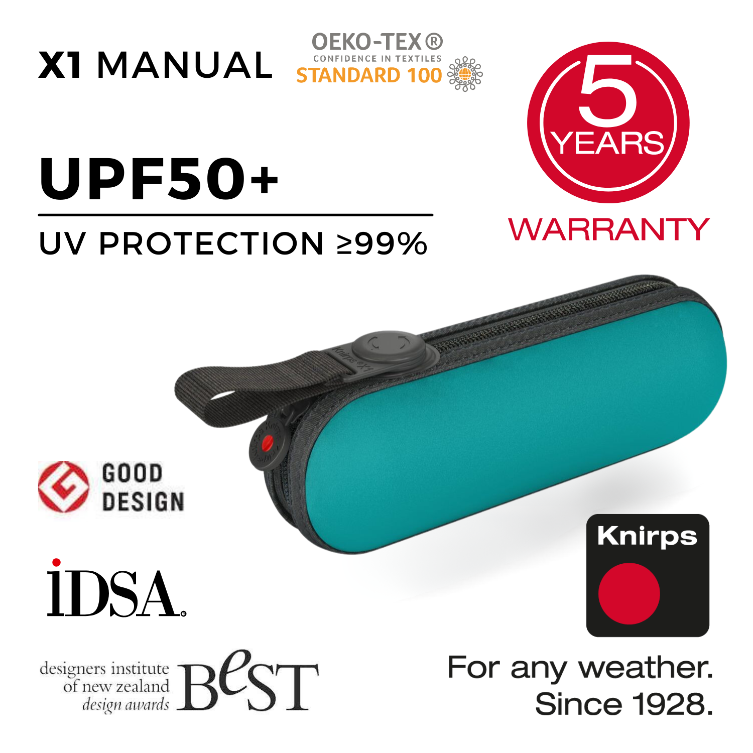 Knirps X1 Manual Umbrella (UV Protection) - Aqua