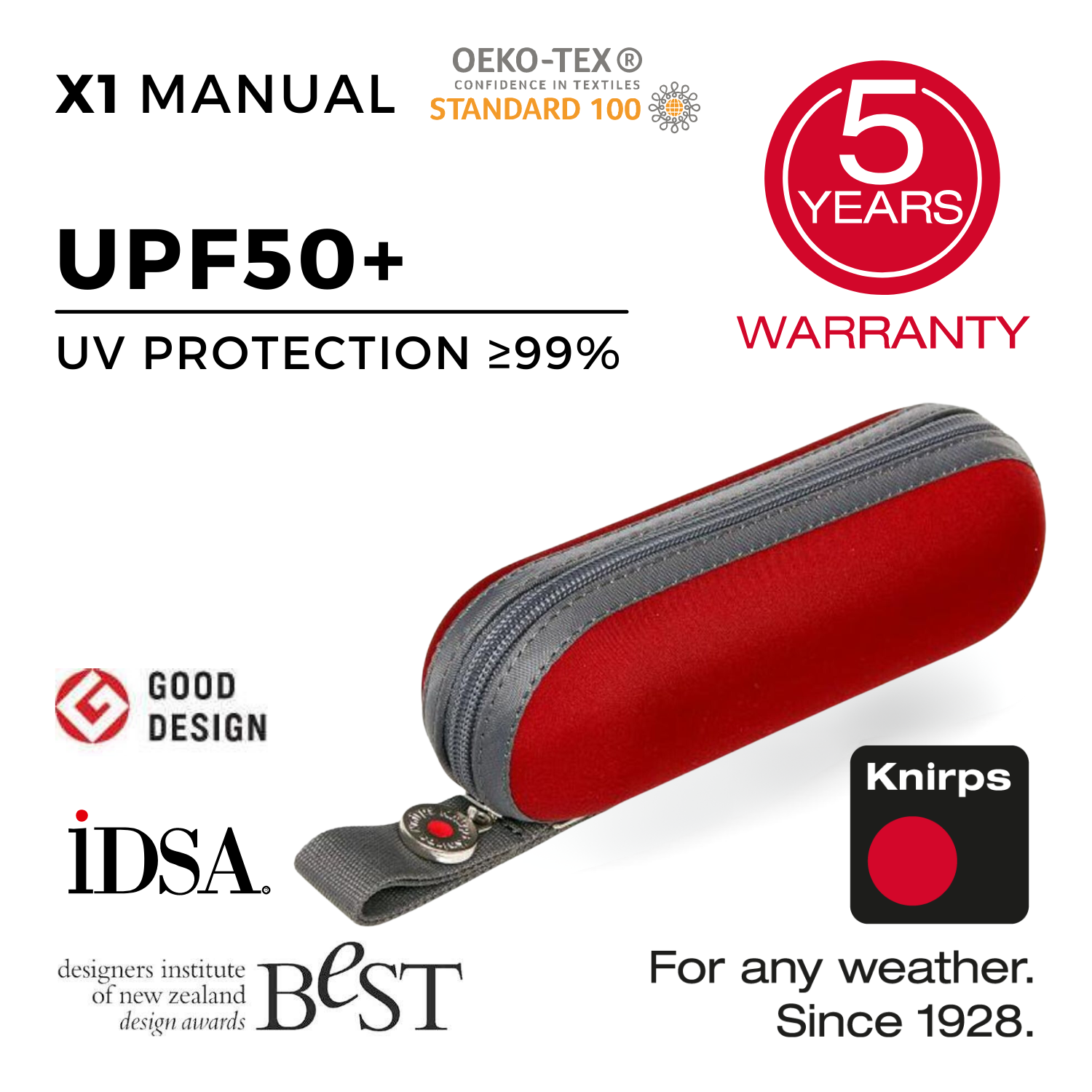 Knirps X1 Manual Umbrella (UV Protection) - Dark Red