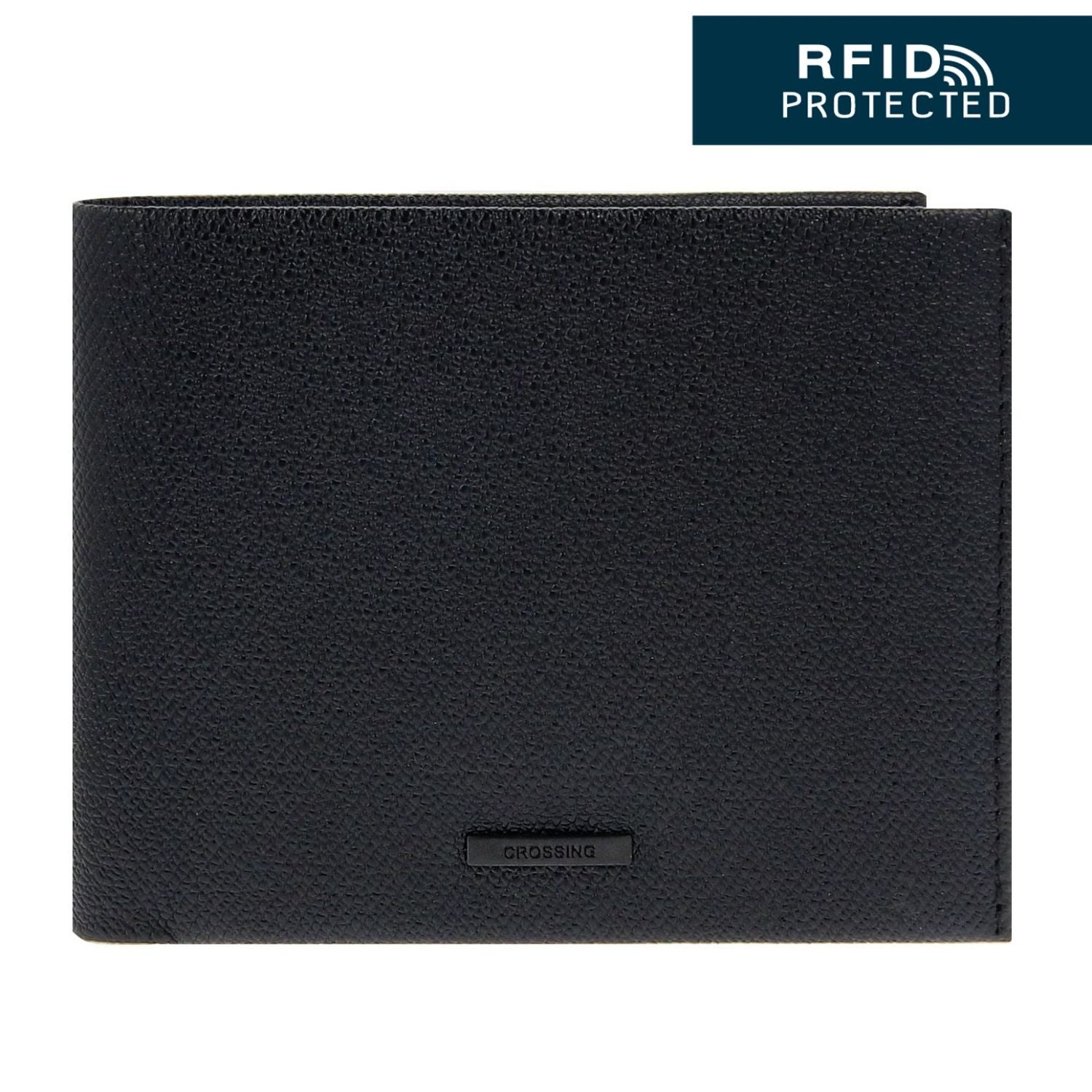 Crossing Elite Bi-fold Leather Wallet With Coin Pocket [13 Card Slots] RFID - Black