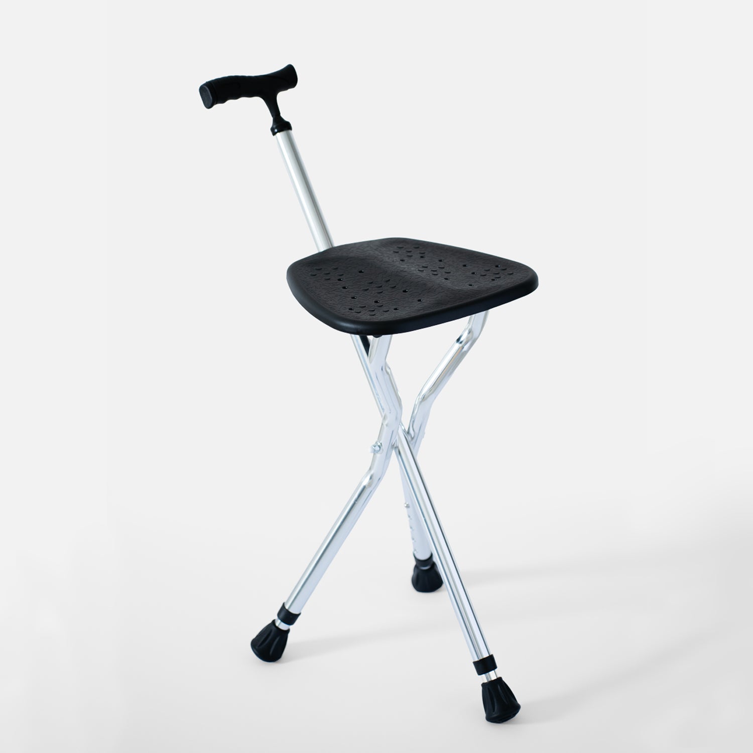 Crossing Folding Walking Stick With Seat - Black