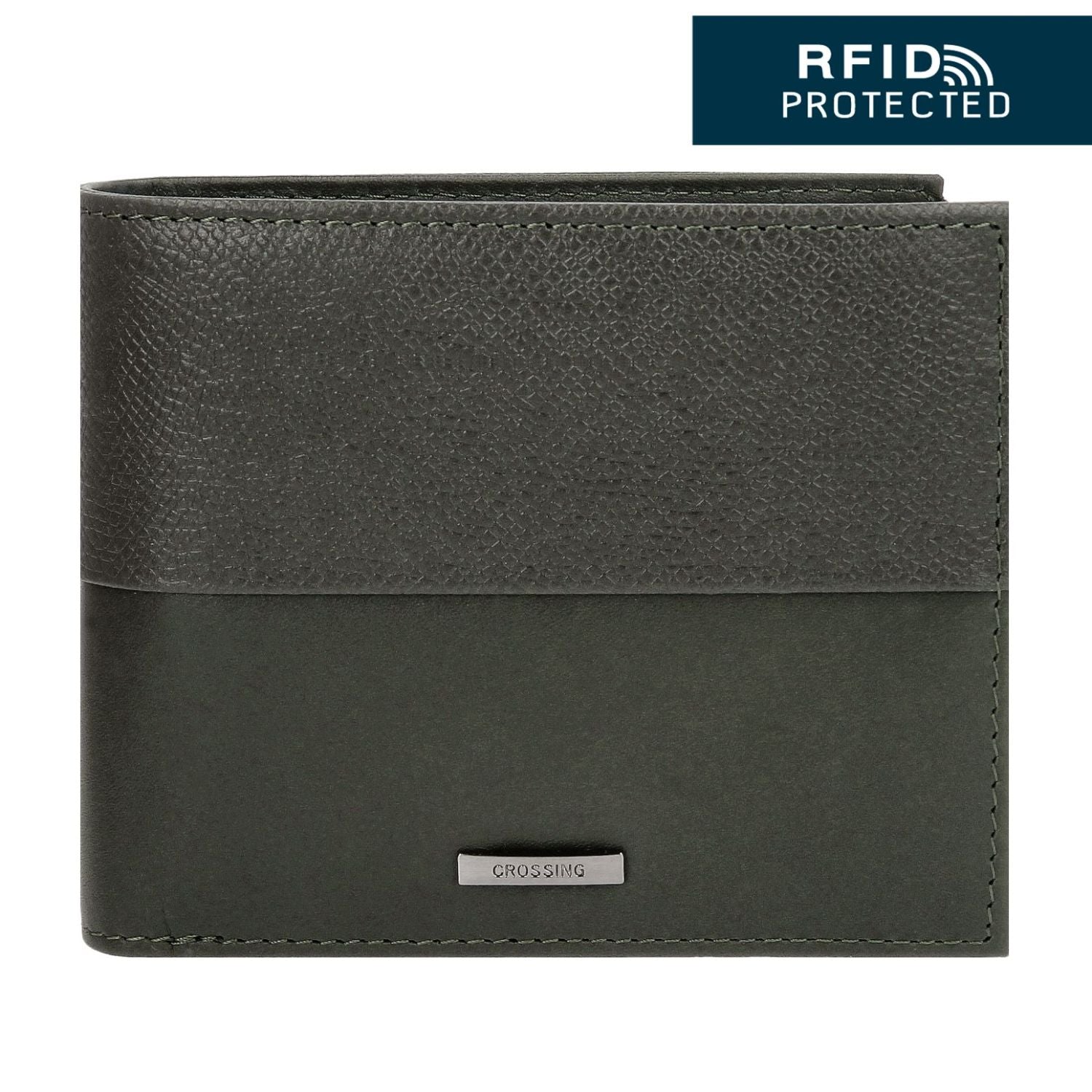 Crossing Infinite Bi-Fold Leather Wallet With Flap And Coin Pouch RFID - Khaki