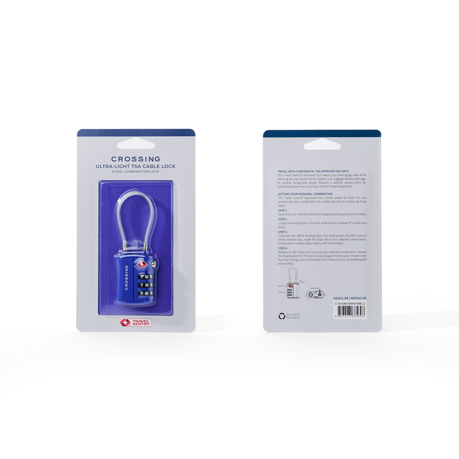 Crossing Ultra-Light TSA 3-Dial Cable Lock - Marian Blue