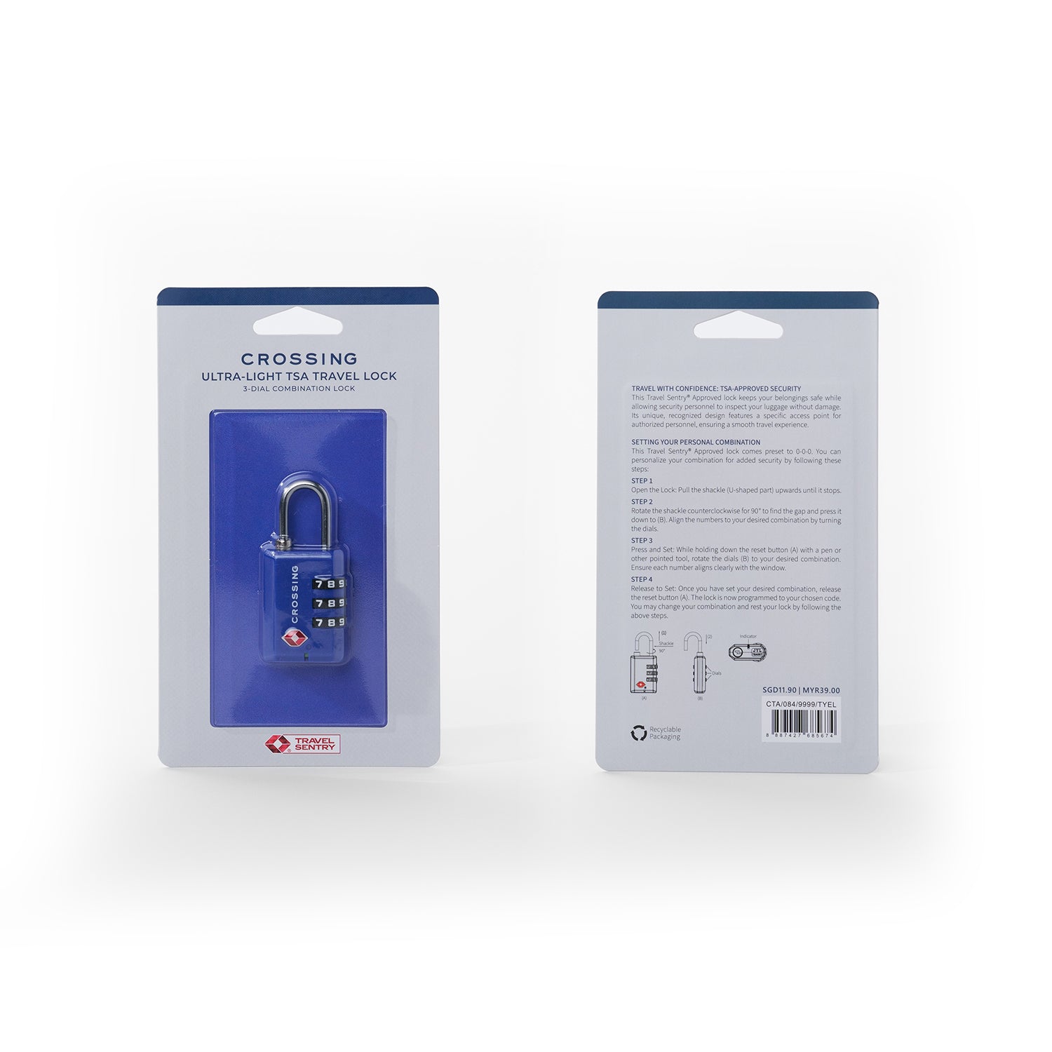 Crossing Ultra-Light TSA 3-Dial Travel Lock - Marian Blue