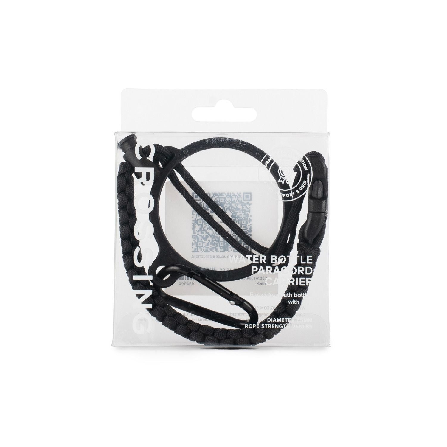 Crossing Paracord Bottle Carrier Strap with Carabiner - Black
