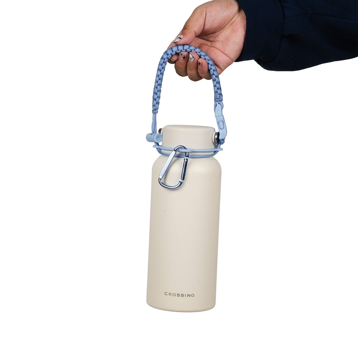Crossing Paracord Bottle Carrier Strap with Carabiner - Blue
