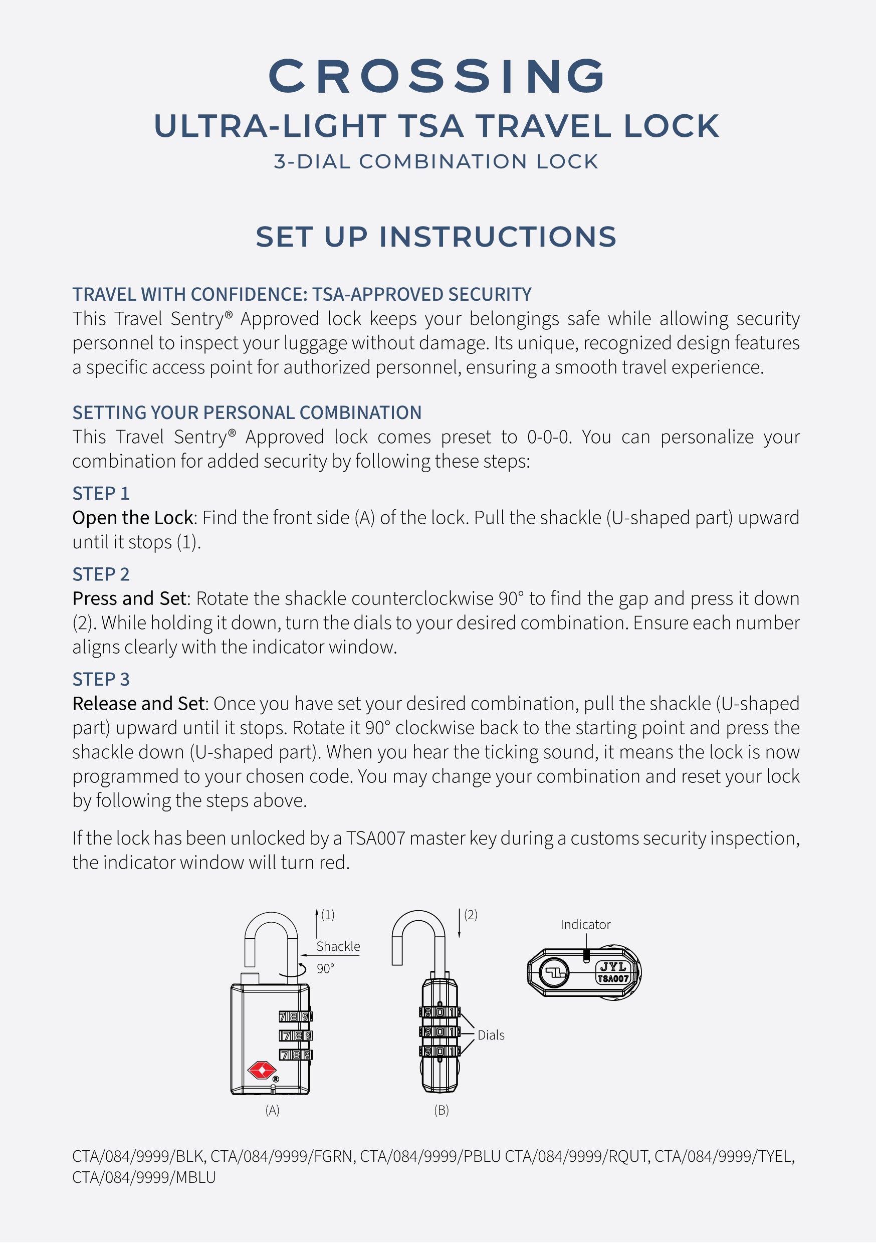 Crossing Ultra-Light TSA 3-Dial Travel Lock - Tuscany Yellow