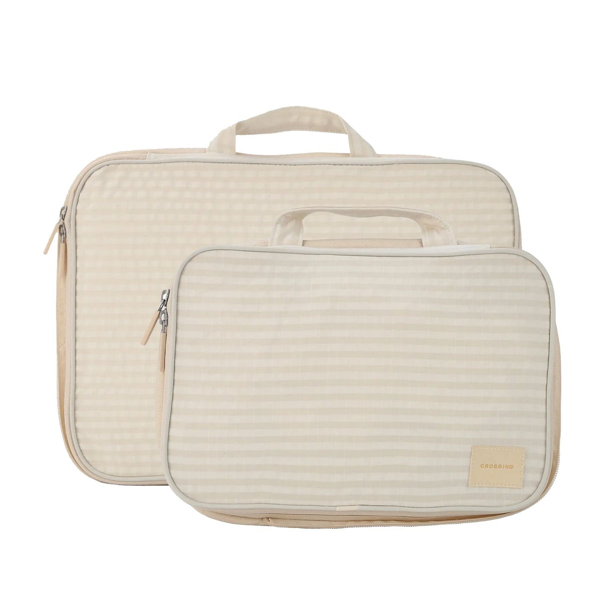 Crossing Waterproof Rayon Checked Compression Packing Cube Set (2-Piece Set) - Beige