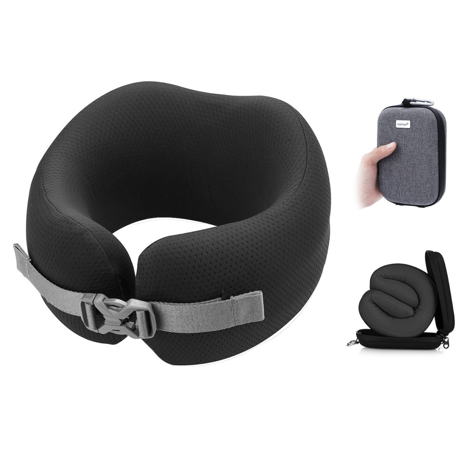 Easynap Foldable Pocket Travel Neck Pillow With Pouch Large - Moonless Night (Black)