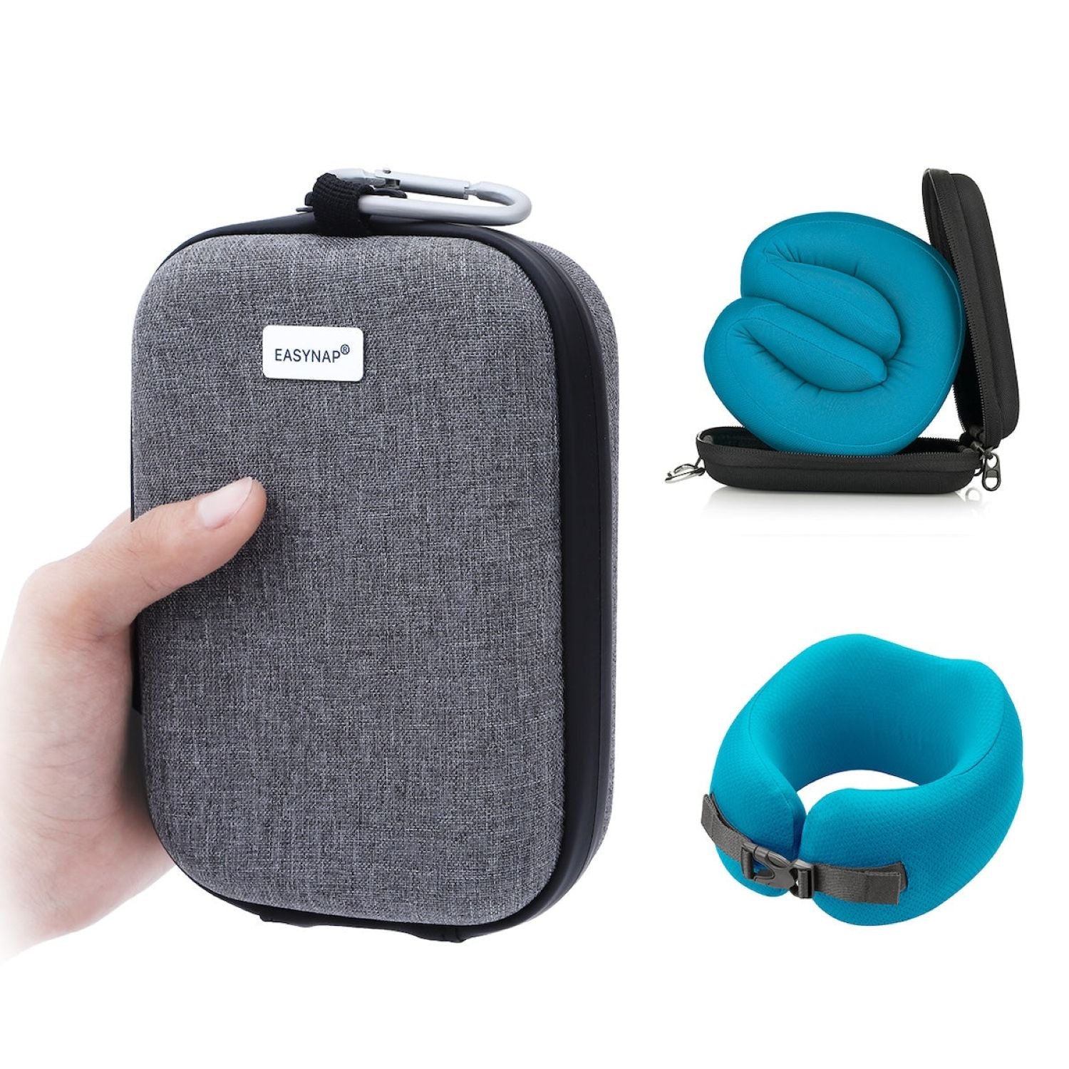 Easynap Foldable Pocket Travel Neck Pillow With Pouch Medium - Algiers Blue (Turquoise)