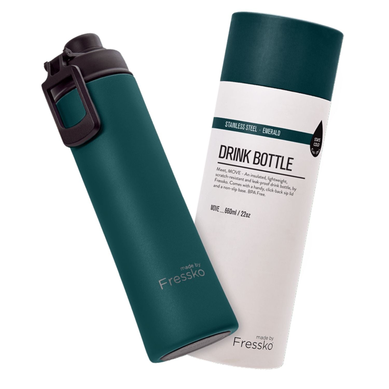 Made By Fressko Move 22oz Insulated Stainless Steel Drink Bottle - Emerald