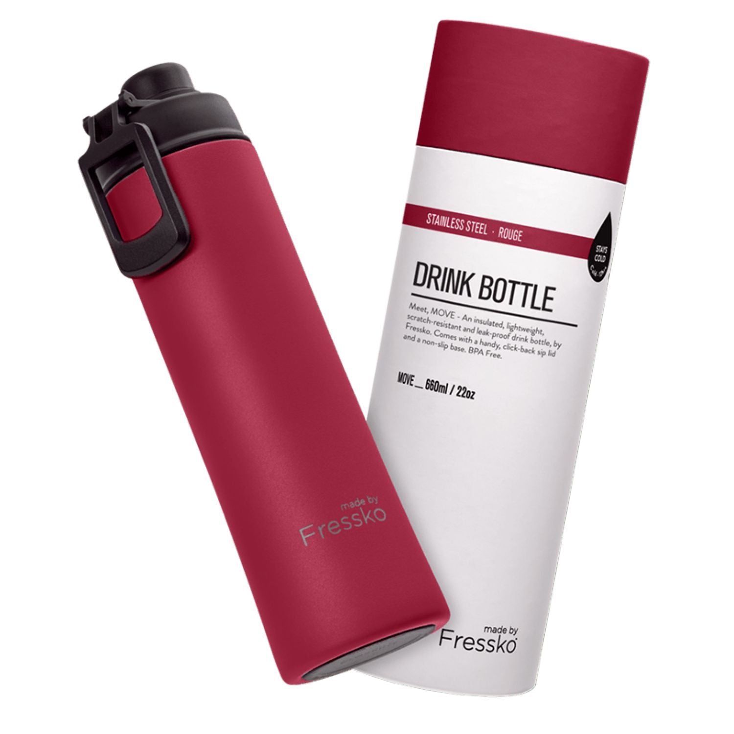 Made By Fressko Move 22oz Insulated Stainless Steel Drink Bottle - Rouge