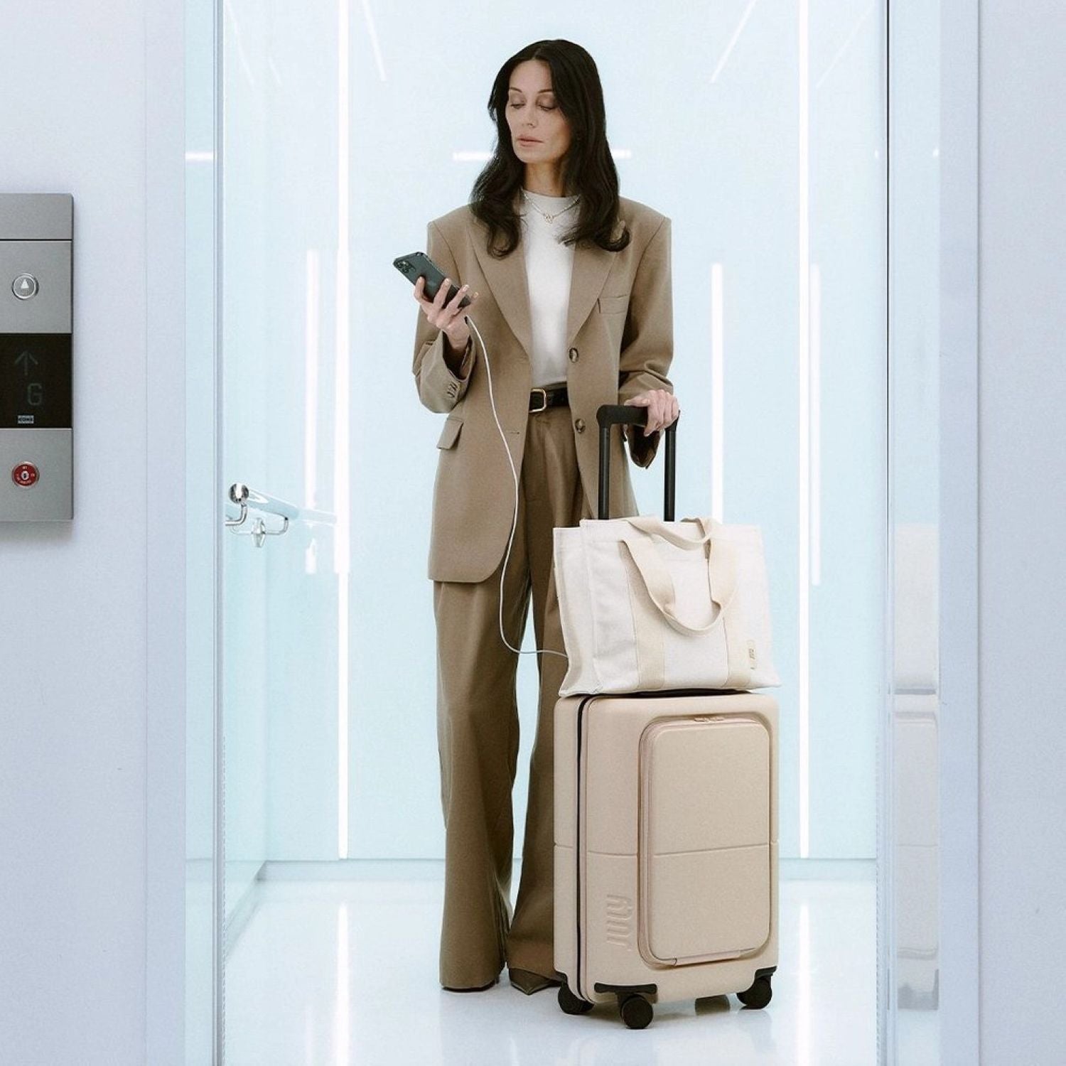 July Carry On Pro (Hard) Polycarbonate 20" Luggage With Front Access Opening - Sand