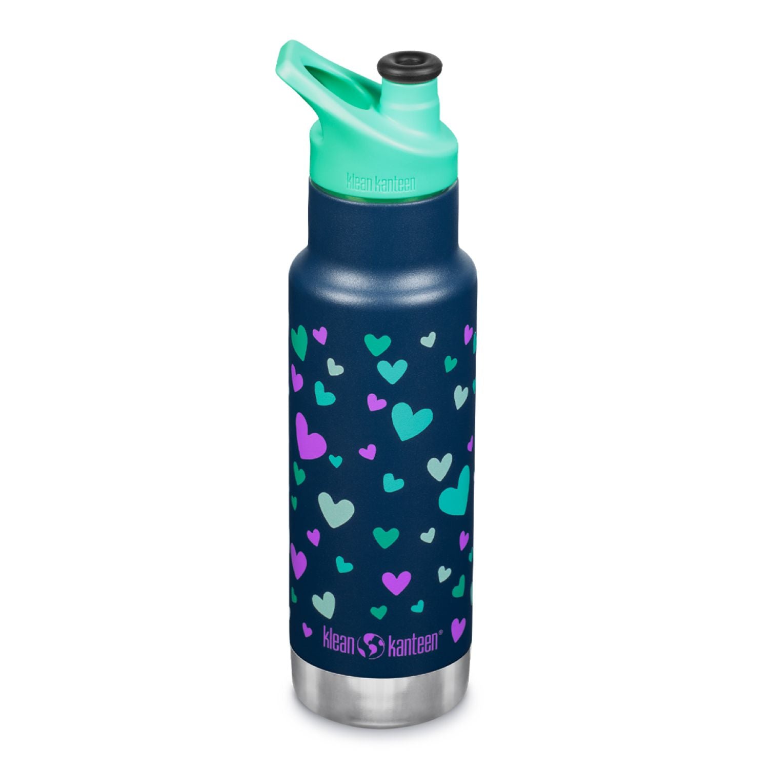 Klean Kanteen Insulated Kid Classic 12oz Water Bottle (with Kid Sport Cap) (Navy Hearts)