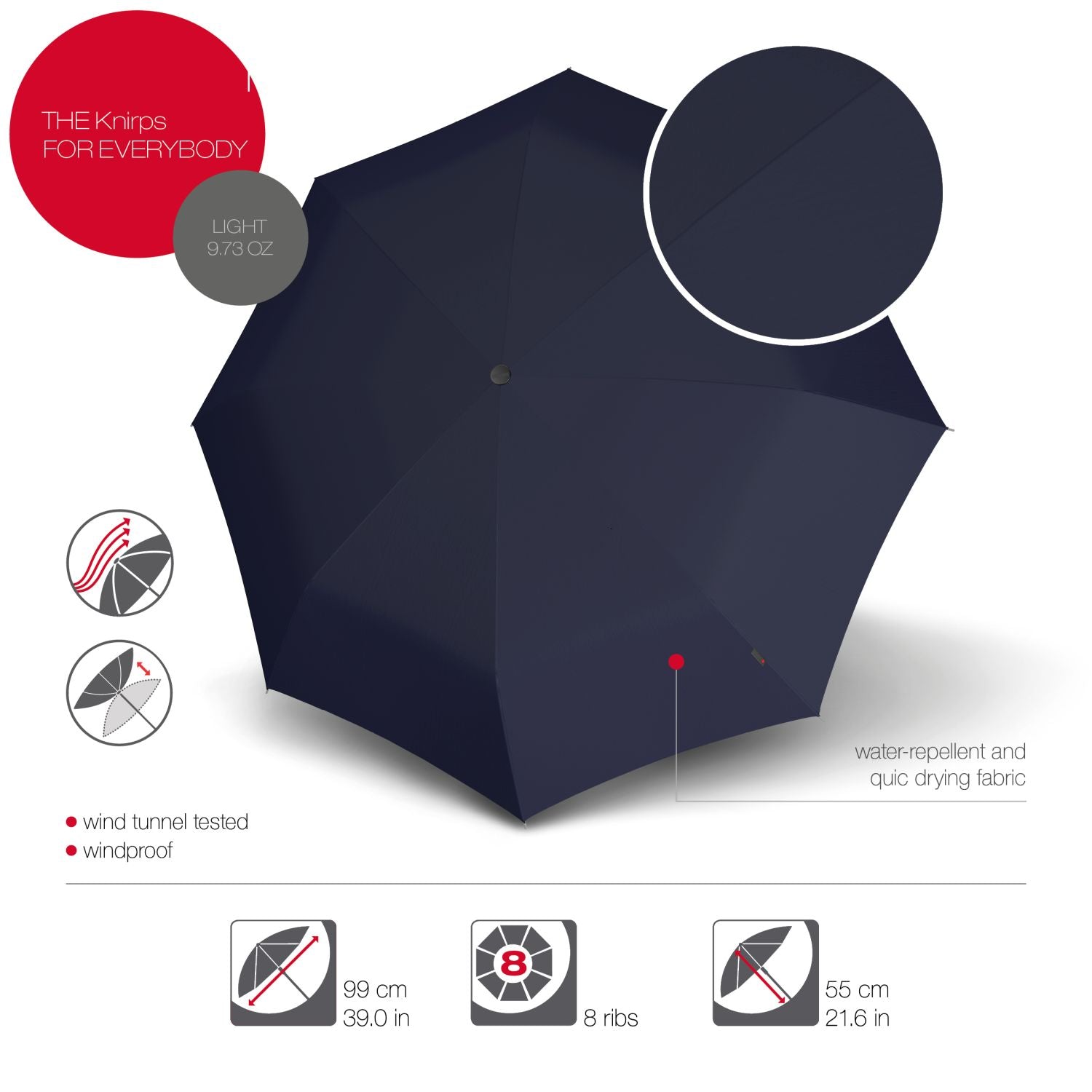 Knirps A.050 Medium Manual Umbrella - Navy