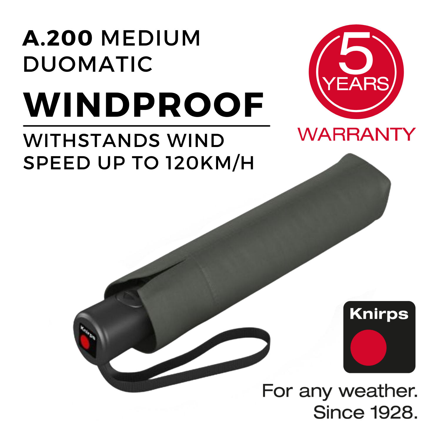 Knirps A.200 Medium Duomatic Umbrella V2 - Dark Grey