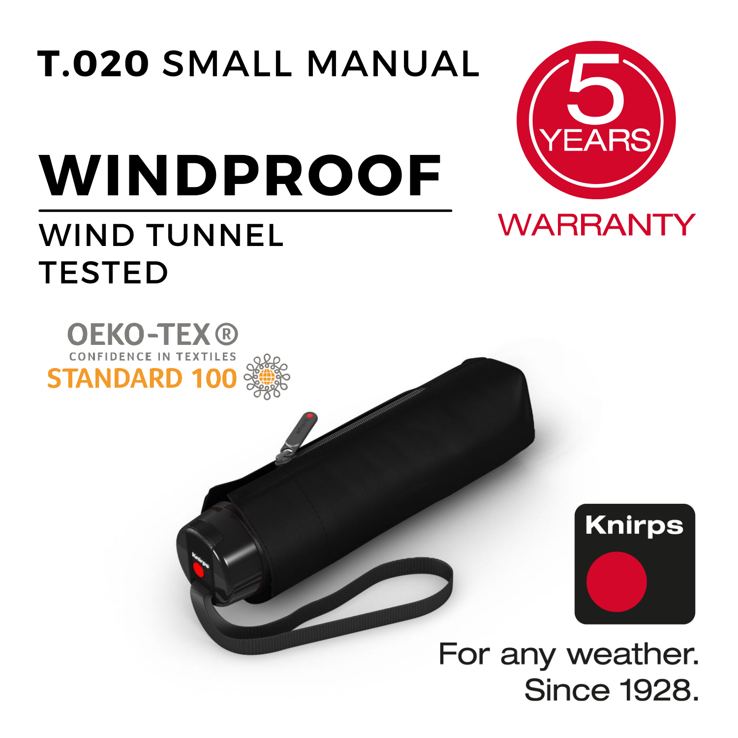 Knirps T.020 Small Manual Umbrella - Black