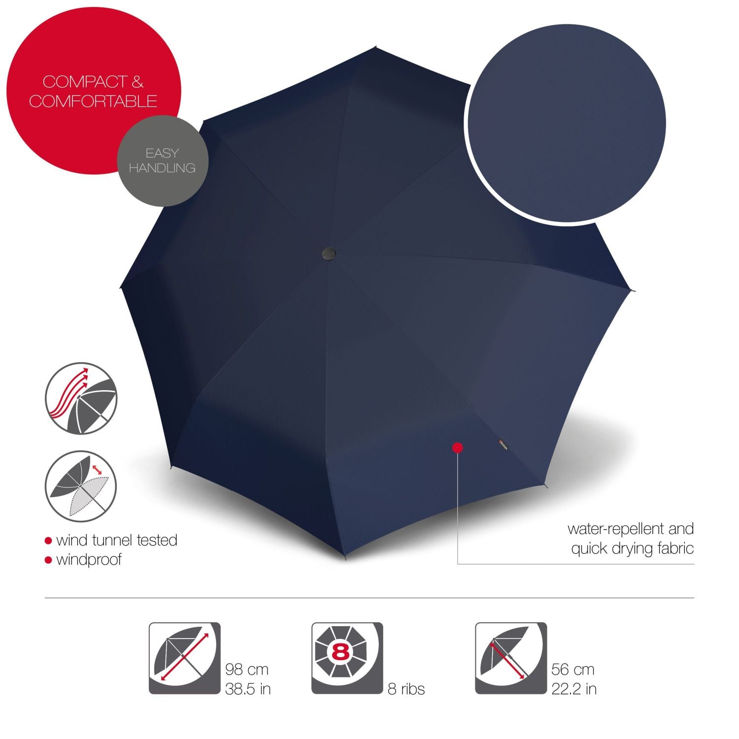 Knirps T.200 Medium Duomatic (UV Protection) Umbrella - Navy
